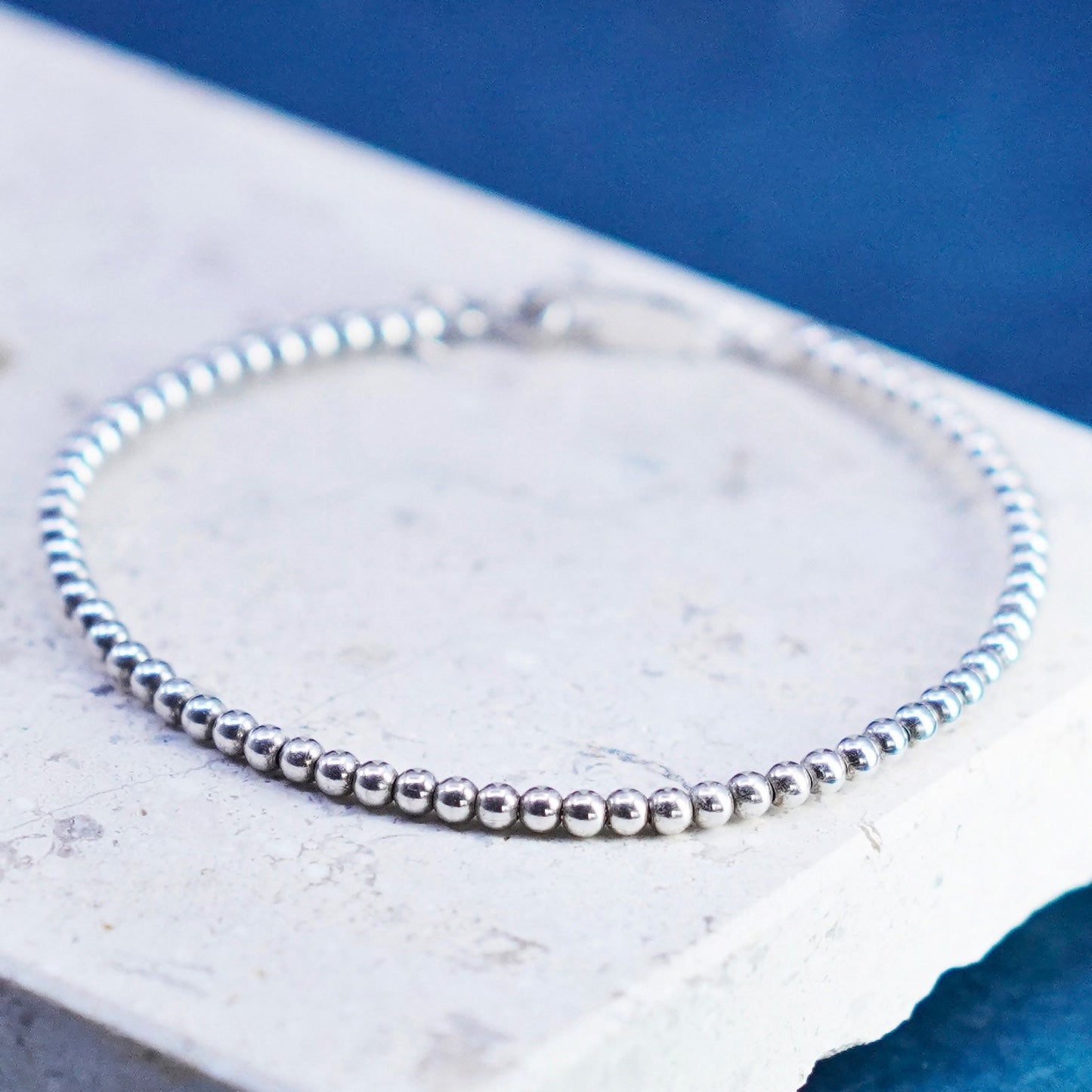 7.5”, 3mm, vintage Sterling silver handmade chain, 925 beads bracelet