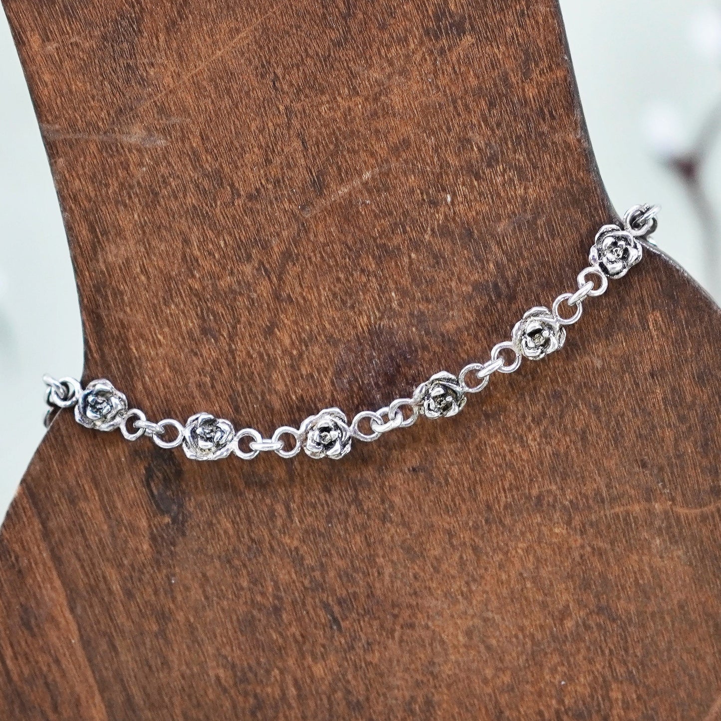 6.75”, sterling silver handmade bracelet, 925 flower beads, handmade jewelry