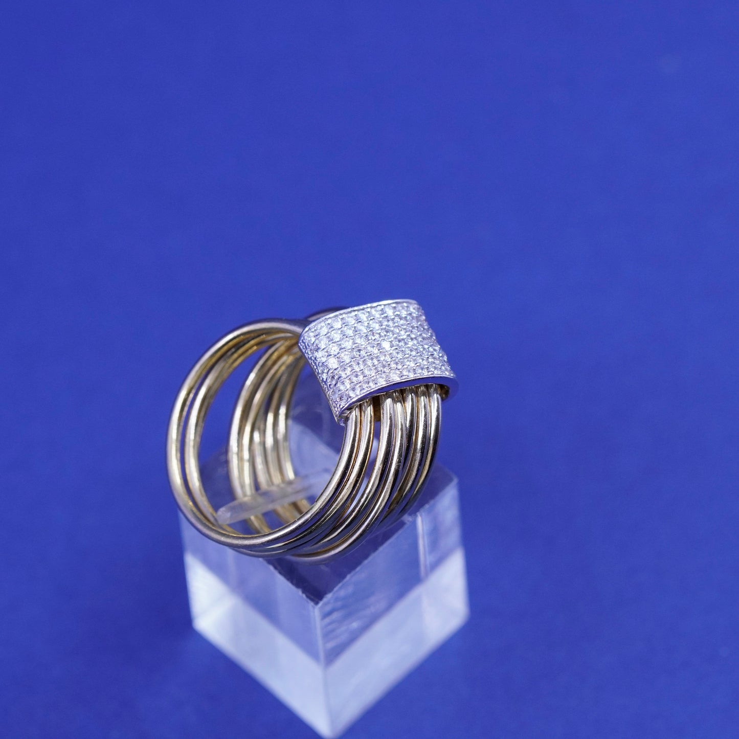 Size 6.5, Italy vermeil gold gilled sterling silver ring cluster Cz, multi band
