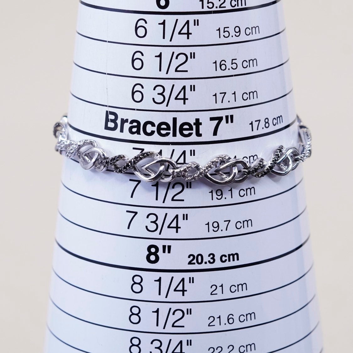7.5", vtg Sterling silver tennis bracelet, 925 wavy w/ genuine diamond