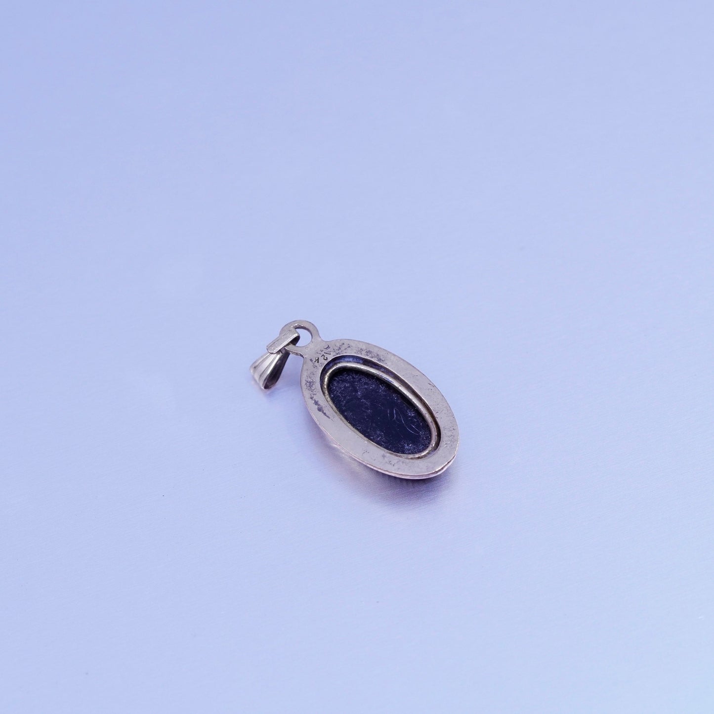 antique 12K gold filled handmade pendant with oval obsidian