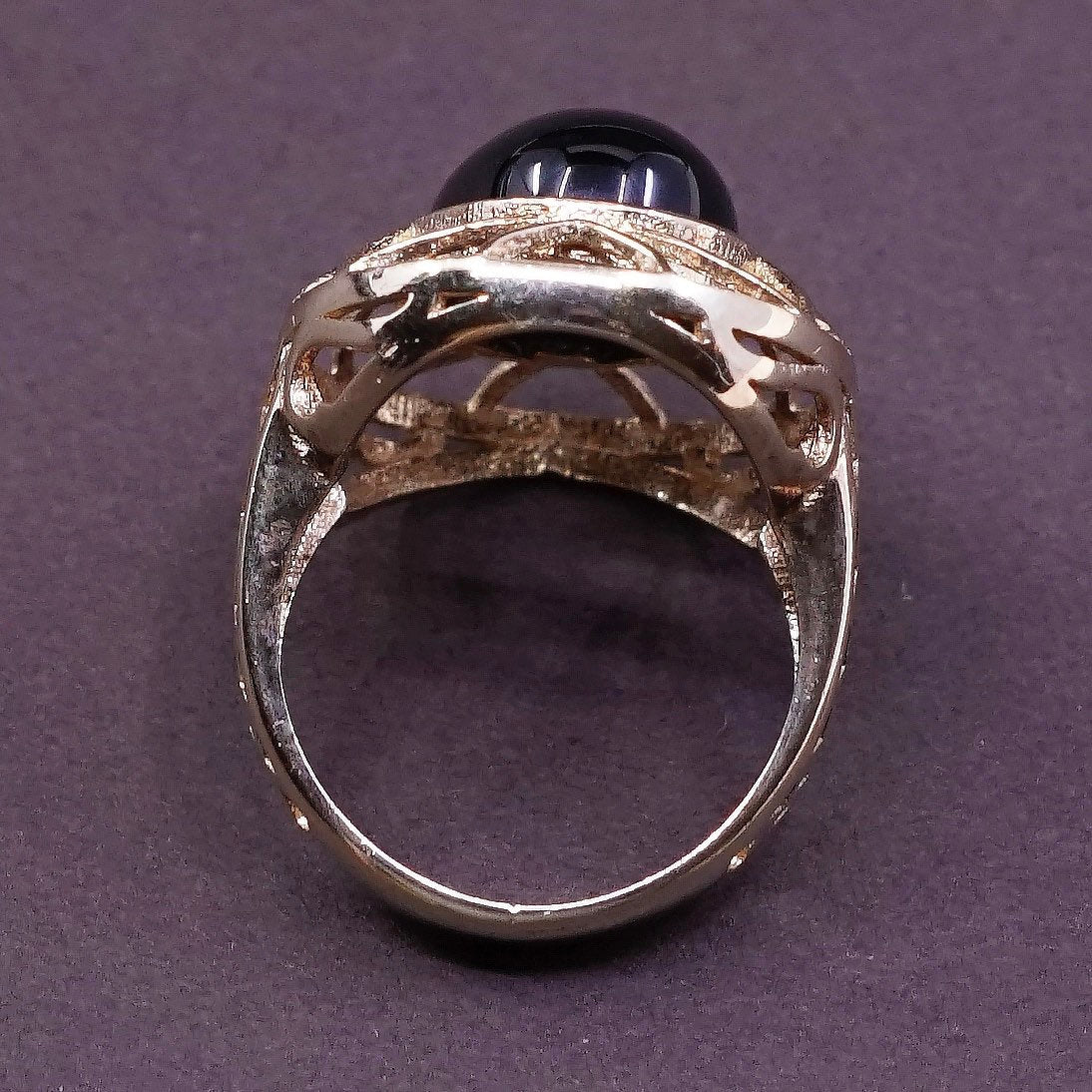 sz 6, vermeil gold over Sterling silver handmade ring, modern 925 w/ obsidian