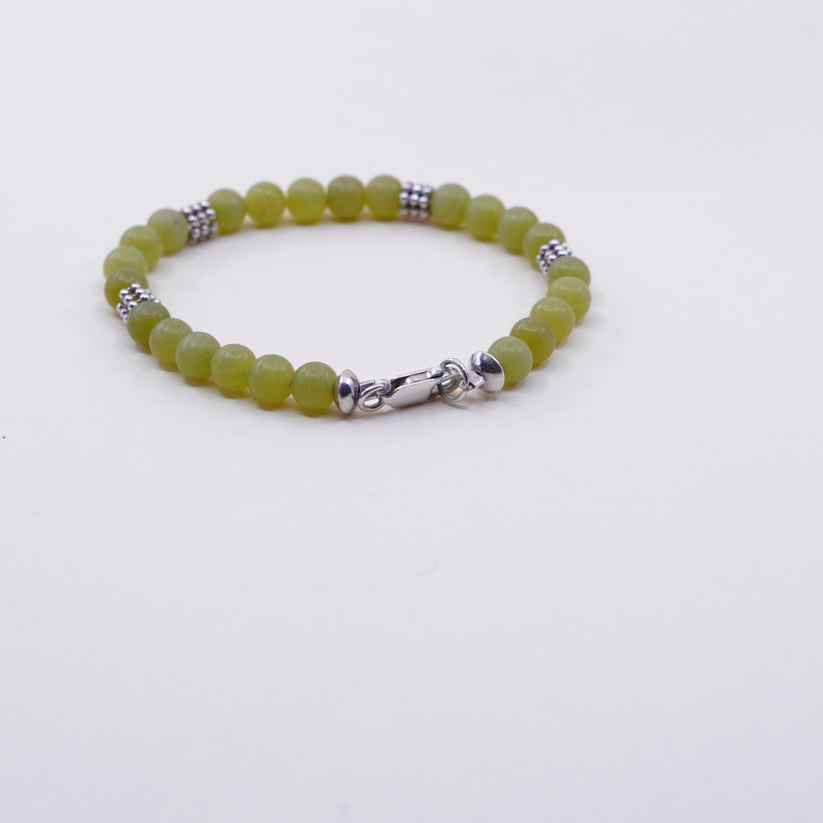 6.75”, vintage 925 Sterling silver handmade bracelet with jade beads