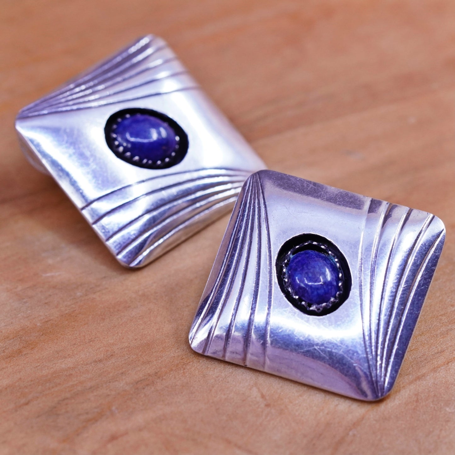Native American Alice Mc Shirley Sterling Silver Earrings, square 925 studs