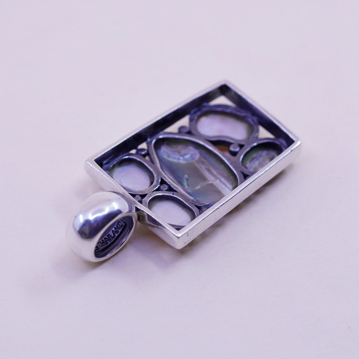 Vintage sterling 925 silver handmade pendant, with abalone pink mother of pearl