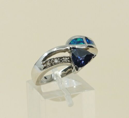 Sz 9, Vtg Sterling Silver Ring, 925 Silver Band W/ opal n amethyst