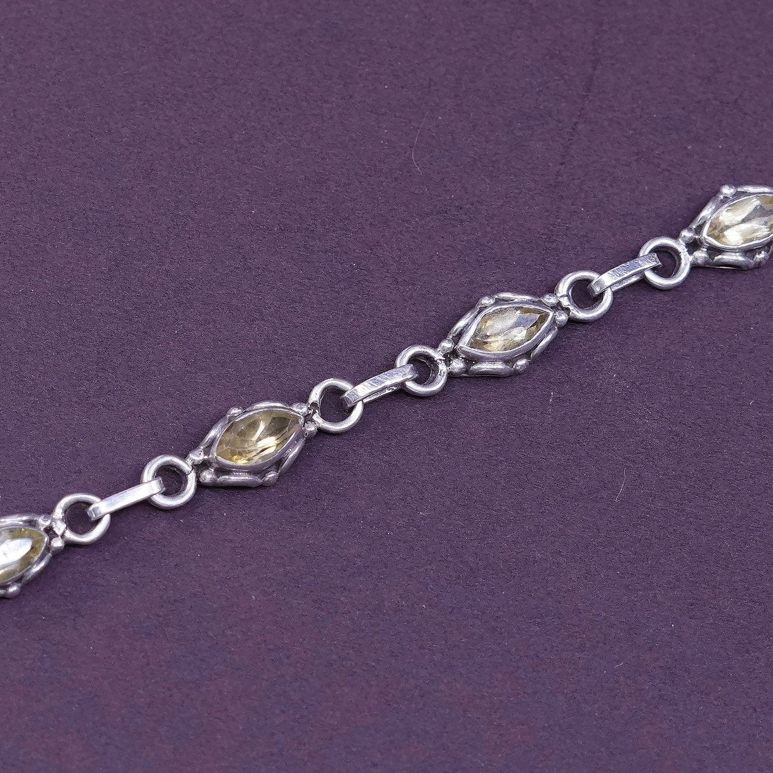 7", Sterling silver Handmade bracelet, 925 w/ Marquise citrine