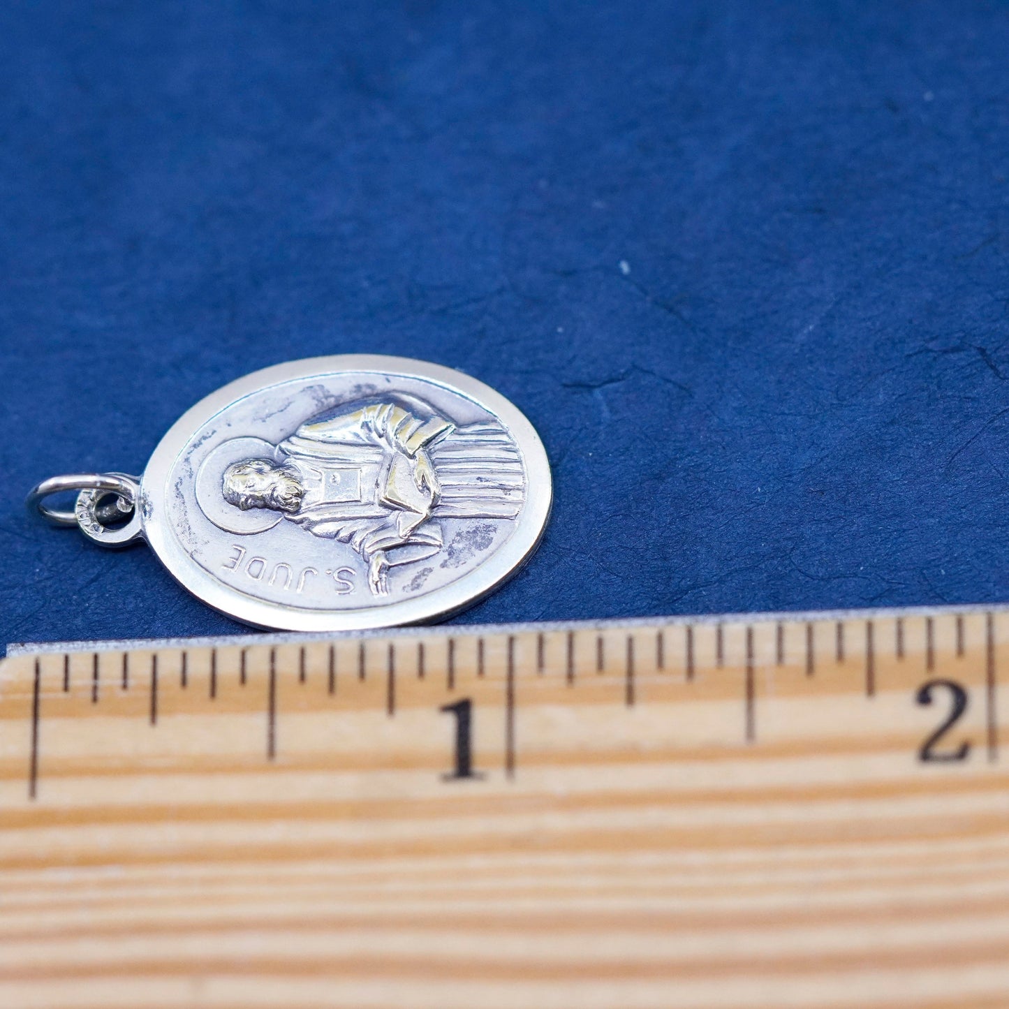 Vintage sterling 925 silver tag pendant, Saint Jude charm