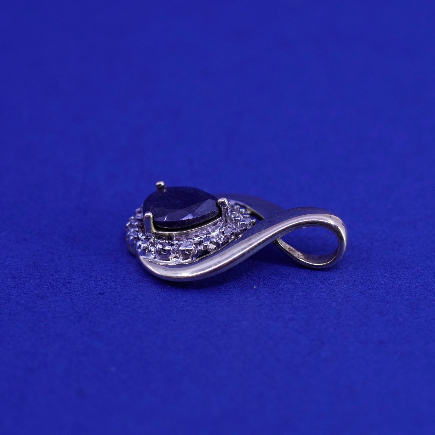 Vintage vermeil gold Sterling silver pedant, 925 teardrop with sapphire diamond