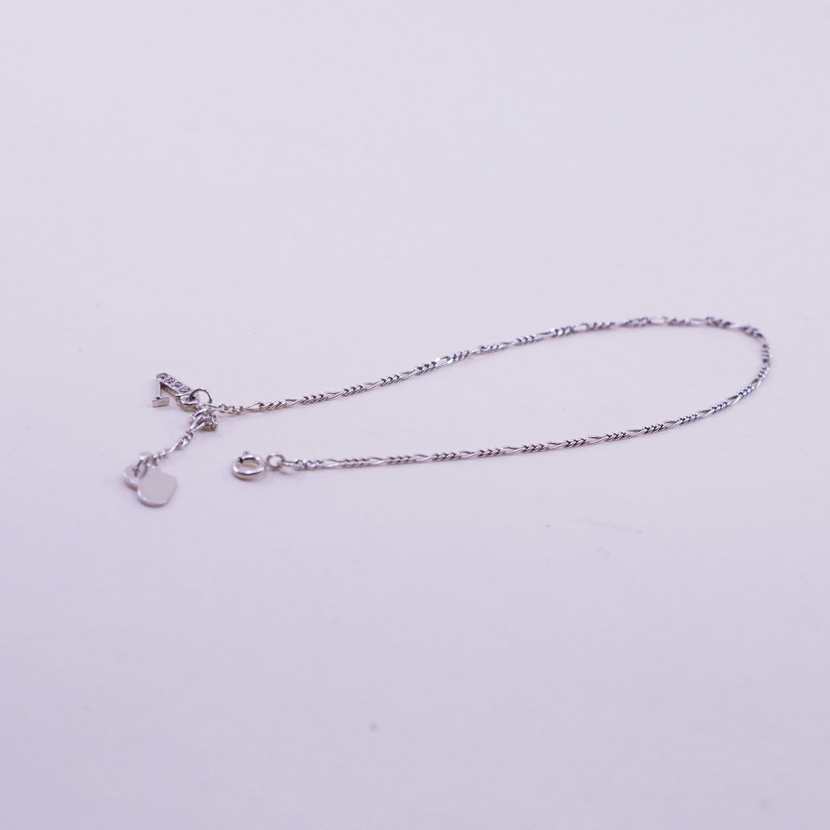 9.25”, sterling silver bracelet, Italy 925 chain, figaro anklet initial A heart
