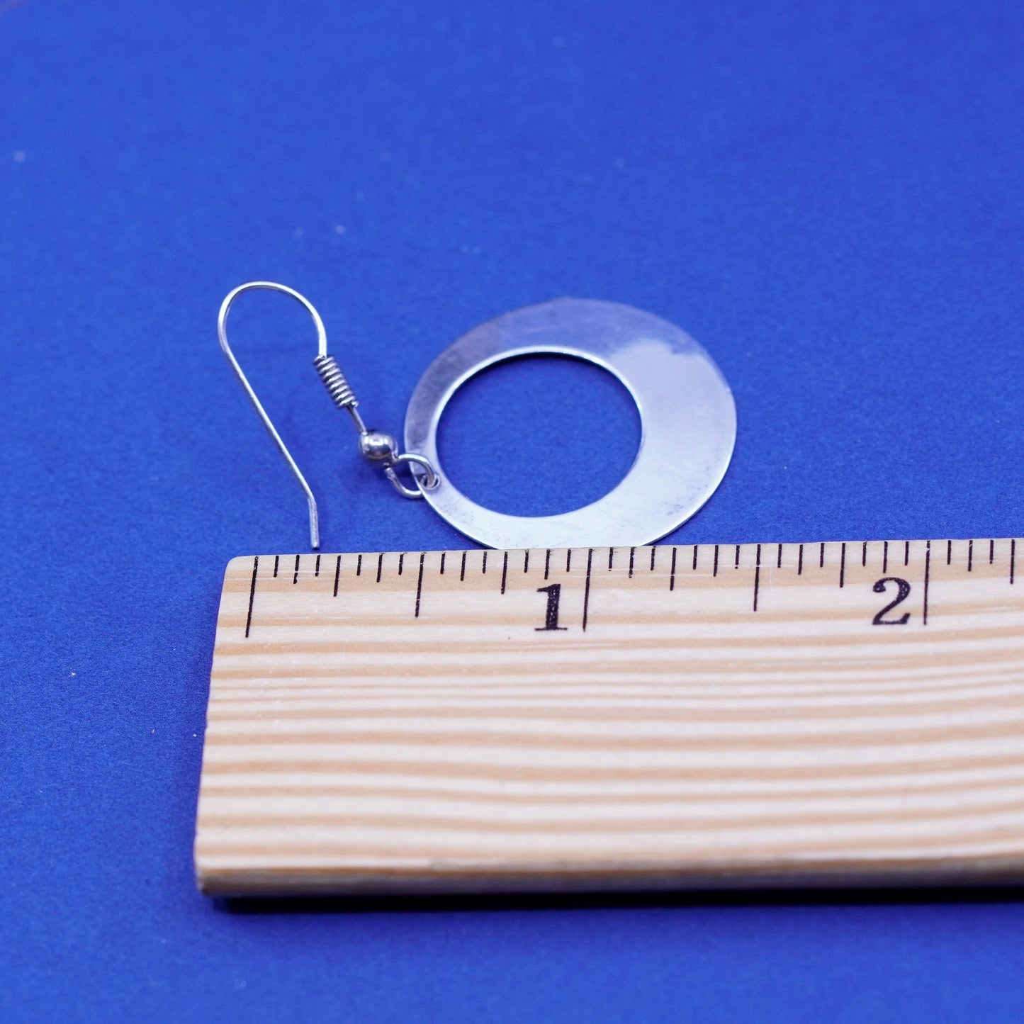 Vintage Sterling Silver handmade Earrings. 925 circle loop dangles