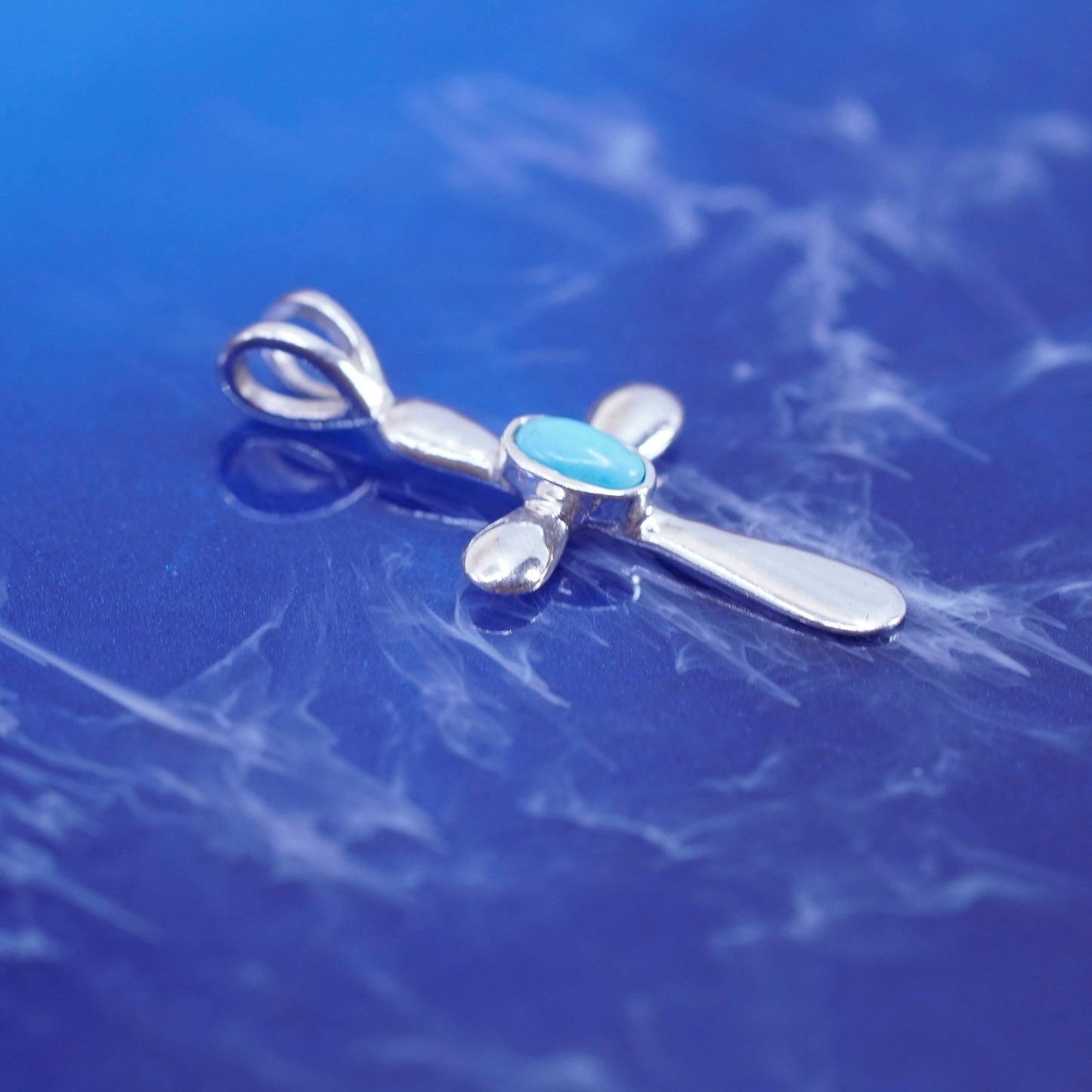 Vintage Sterling 925 silver handmade cross pendant with turquoise