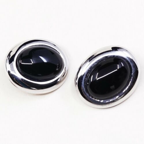 Vintage Sterling Silver Handmade Earrings, 925 Silver Studs W/ Obsidian