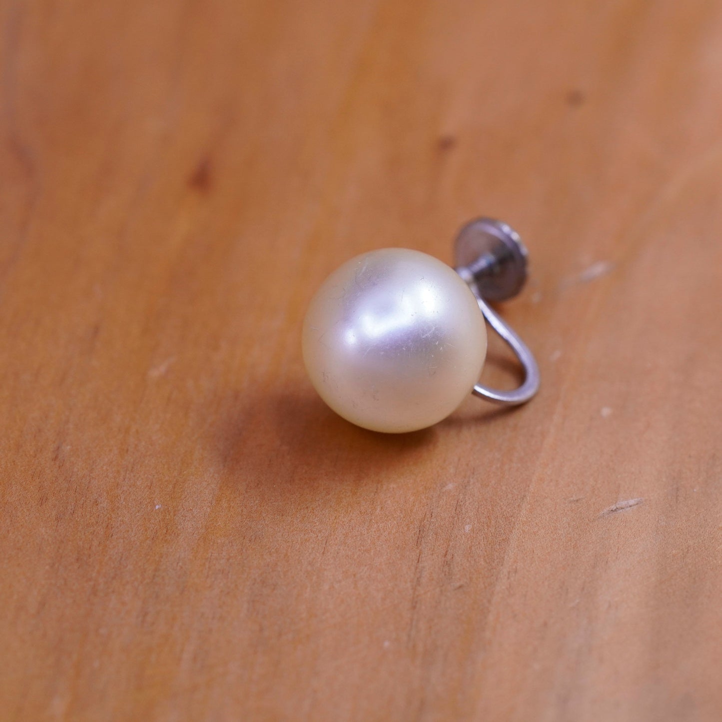 Vintage Sterling 925 silver screw handmade earrings with pearl