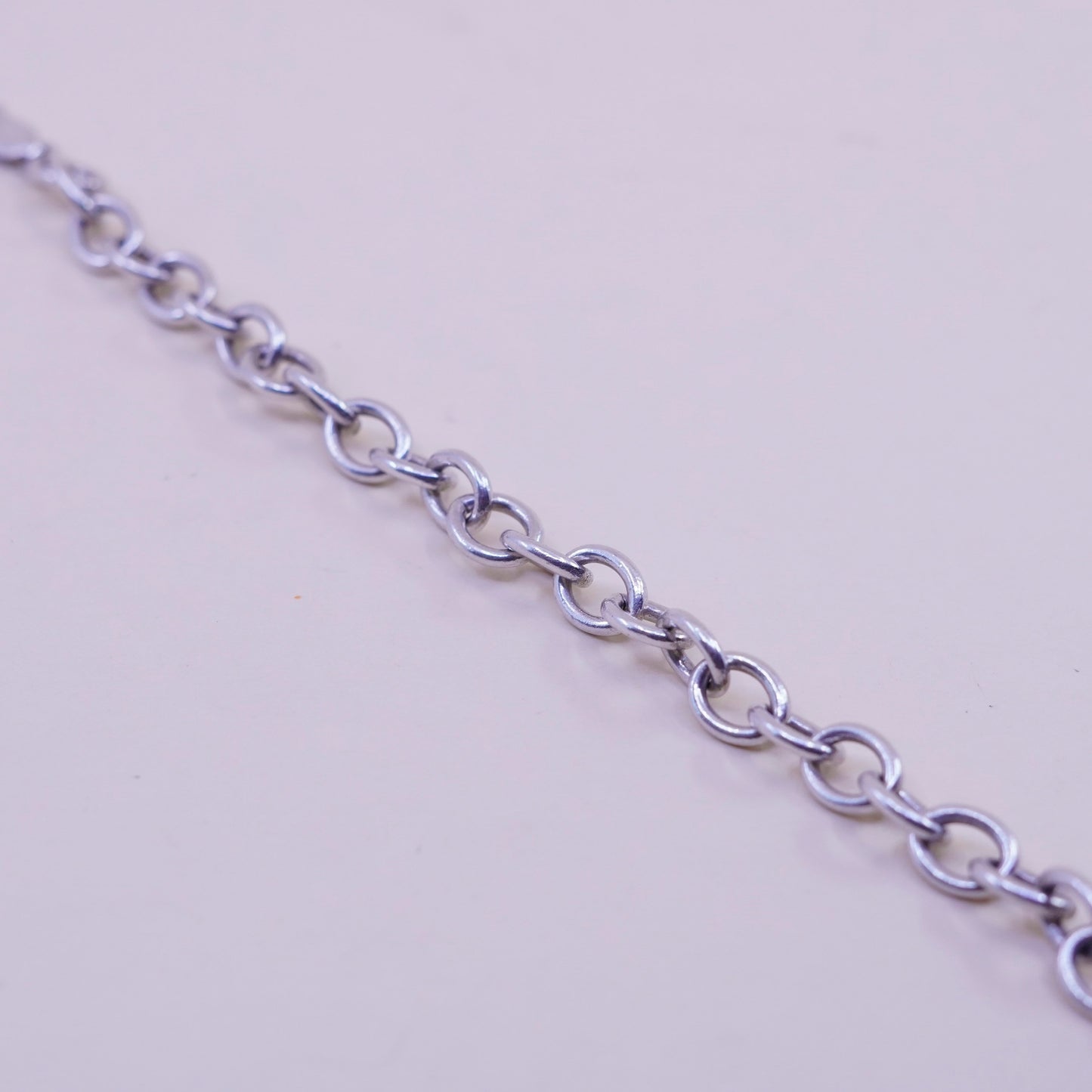 7”, 9mm, Vintage sterling 925 silver circle charm link chain bracelet