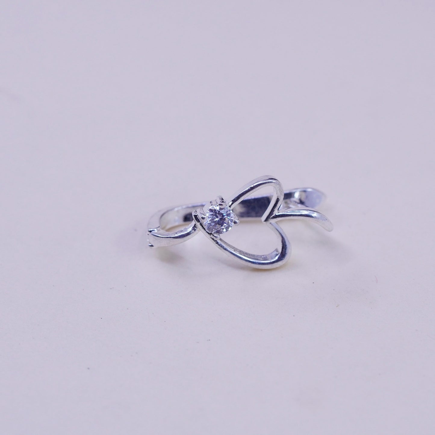 1”, Vintage sterling silver handmade earrings, 925 heart huggie, hoops