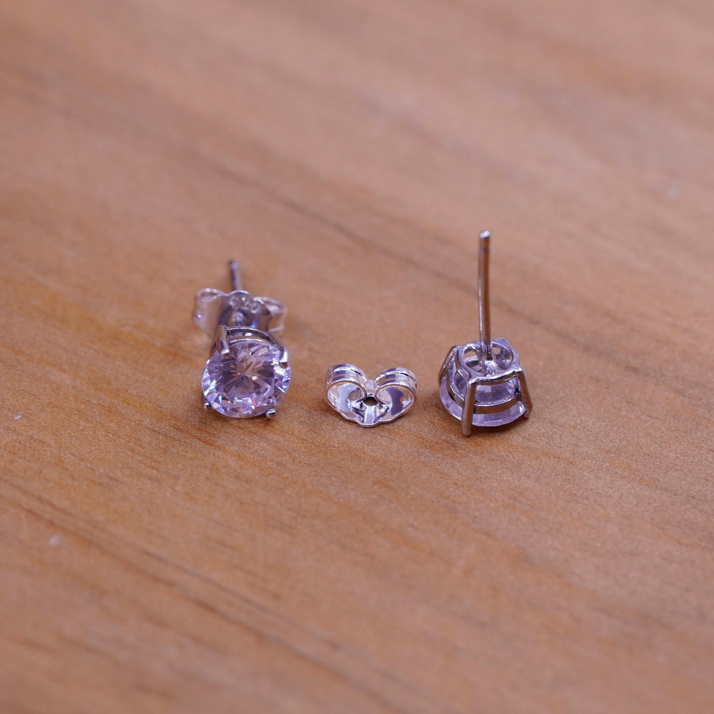 6mm, vintage Sterling silver clear round crystal studs, cz earrings