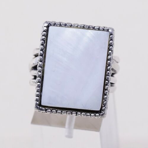 Sz 7, Vtg Israel Sterling Silver Handmade Ring W/ MOP, stamped 925