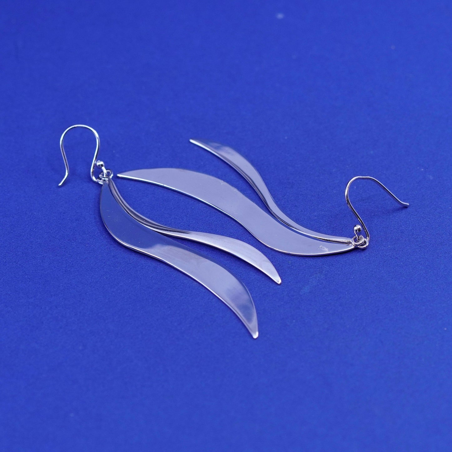 Vtg MWS modern Sterling 925 silver handmade earrings wavy dangles