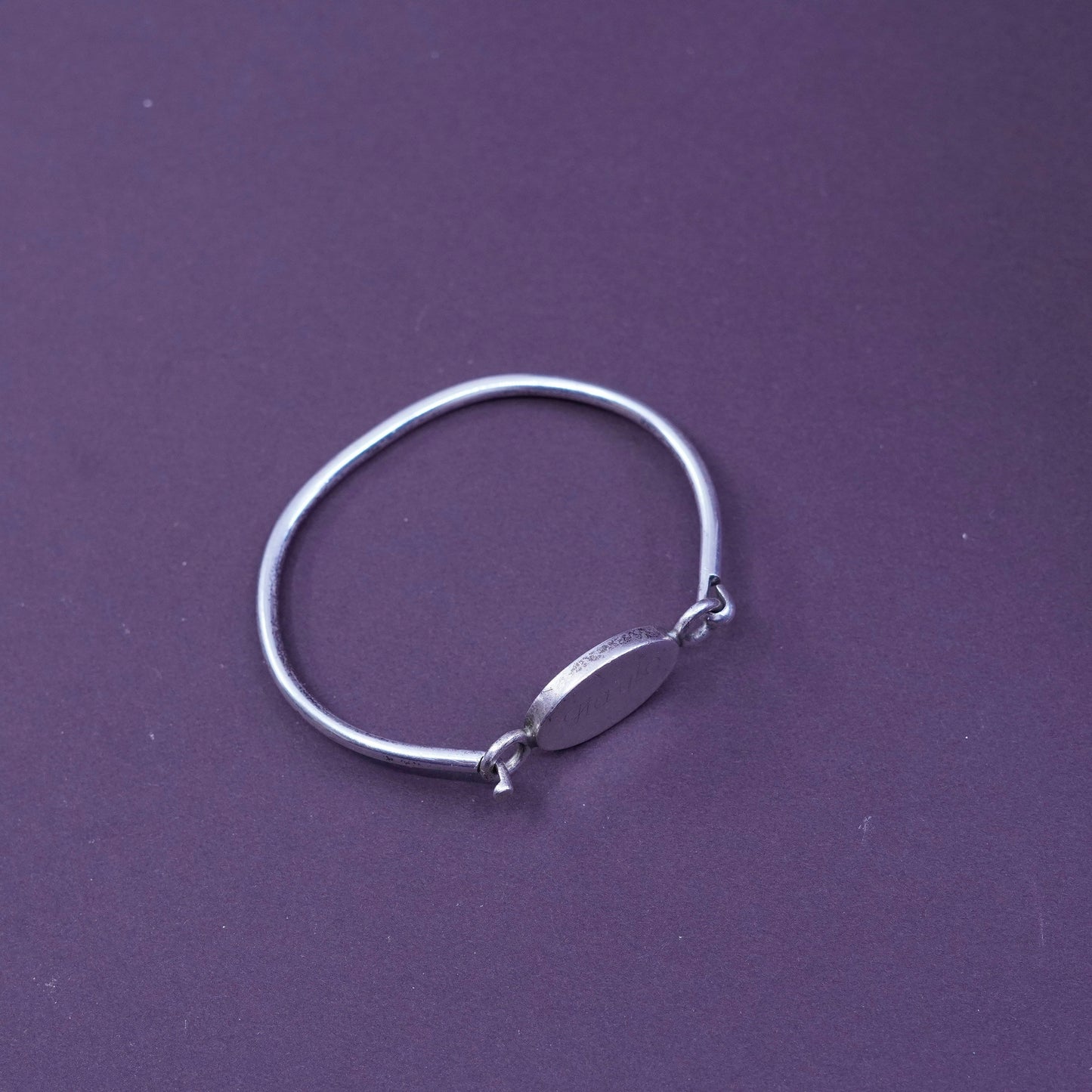 6”, antique Judith jack sterling silver bracelet, 925 bangle w/ name tag “Hayle