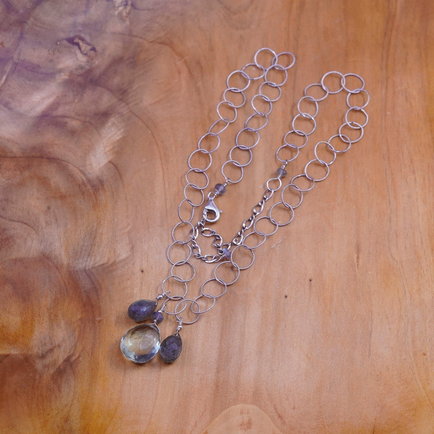 16+2”, sterling silver necklace, 925 circle chain teardrop peridot pendant
