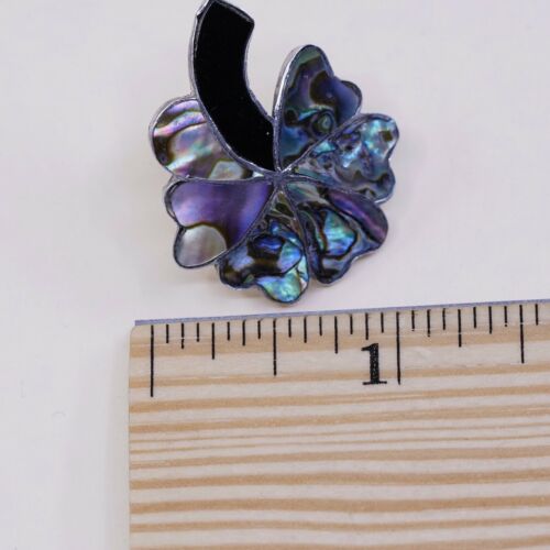 Vtg Taxco Sterling 925 Silver Handmade Screw Back Flower Earrings With Abalone