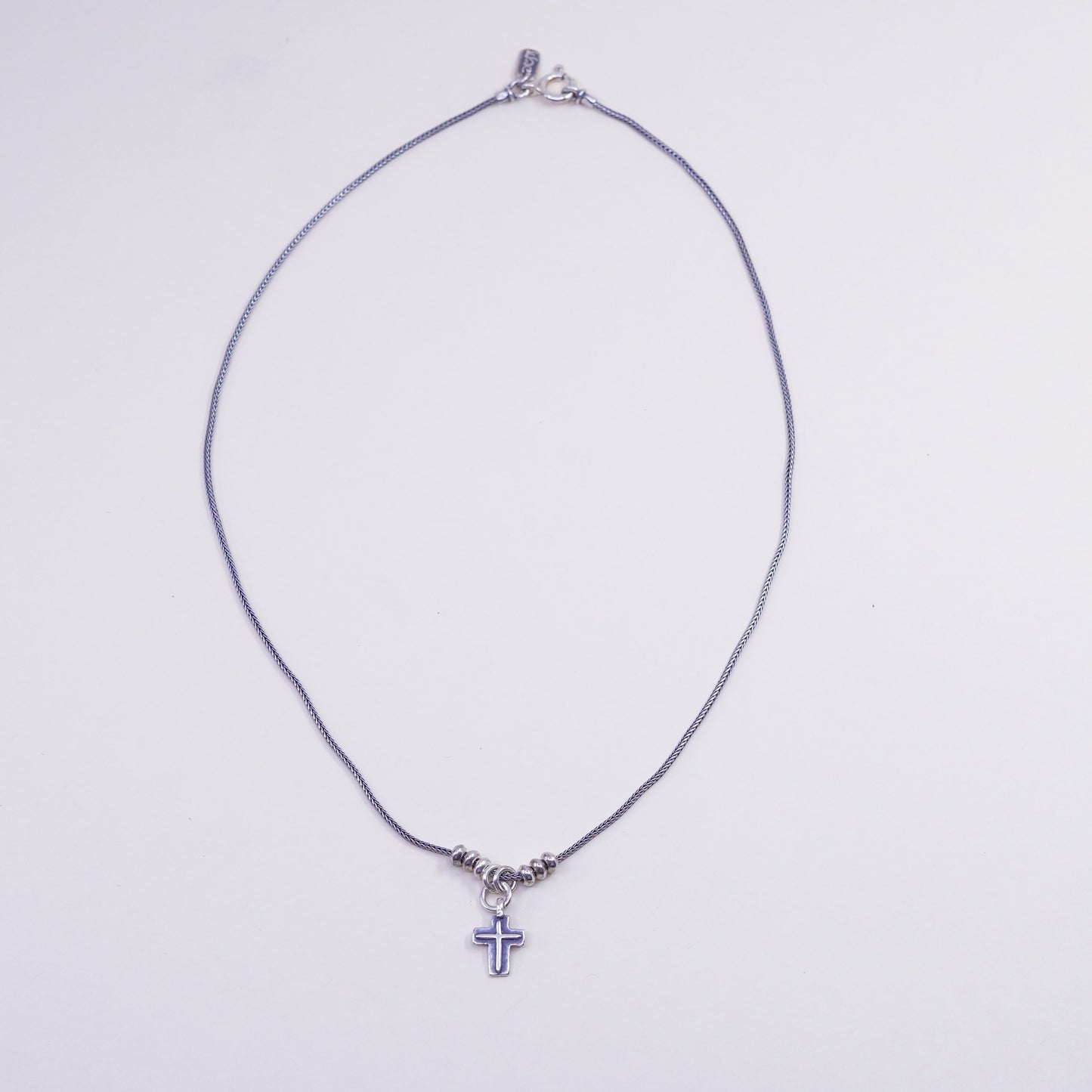 18”, israel handmade sterling silver wheat chain with cross pendant, necklace