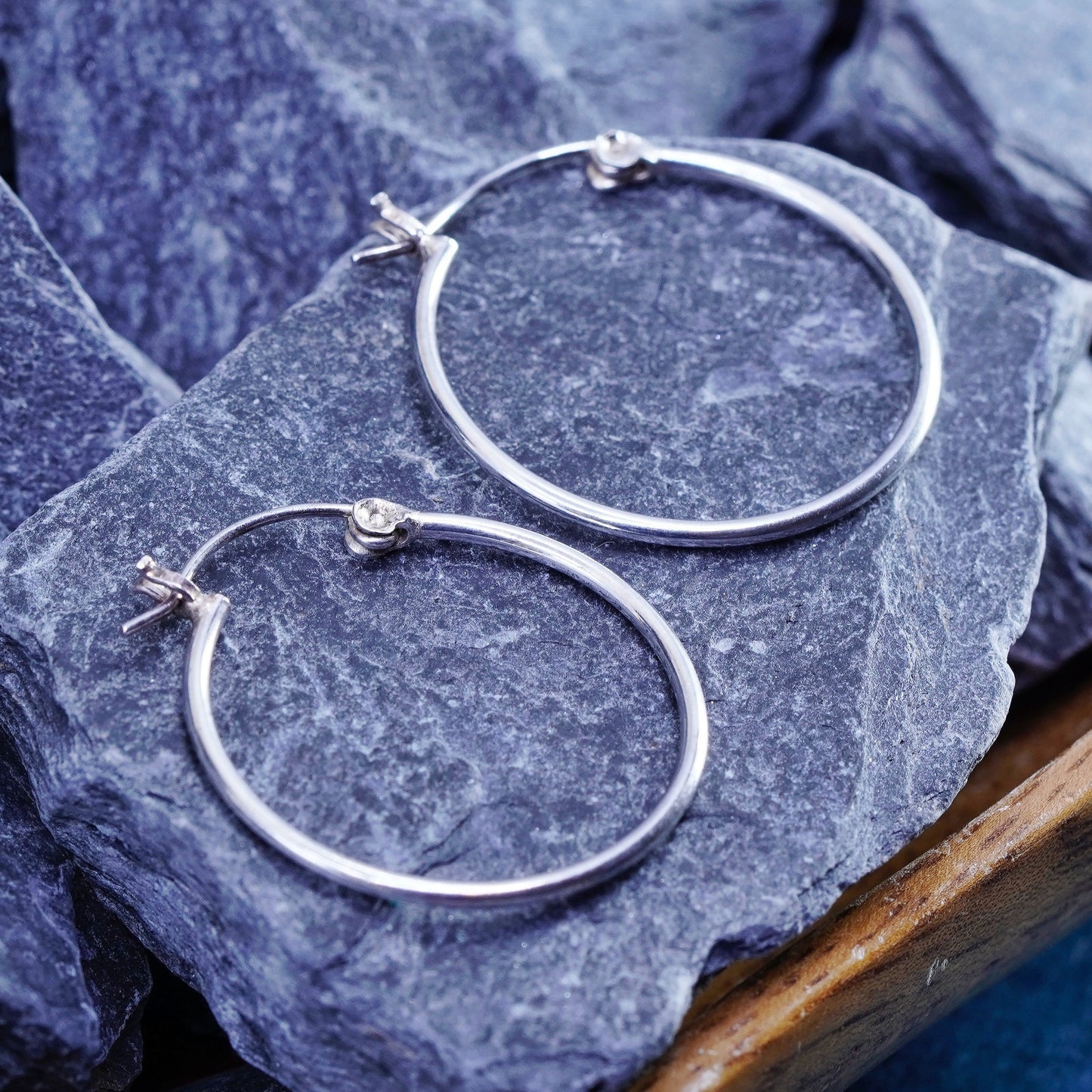 1.25”, vintage Sterling silver handmade hoop earrings, 925 huggie