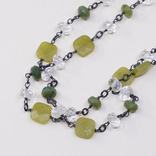 34”, Silpada Sterling 925 silver necklace Silver W/ Crystal Canadian Jade Beads