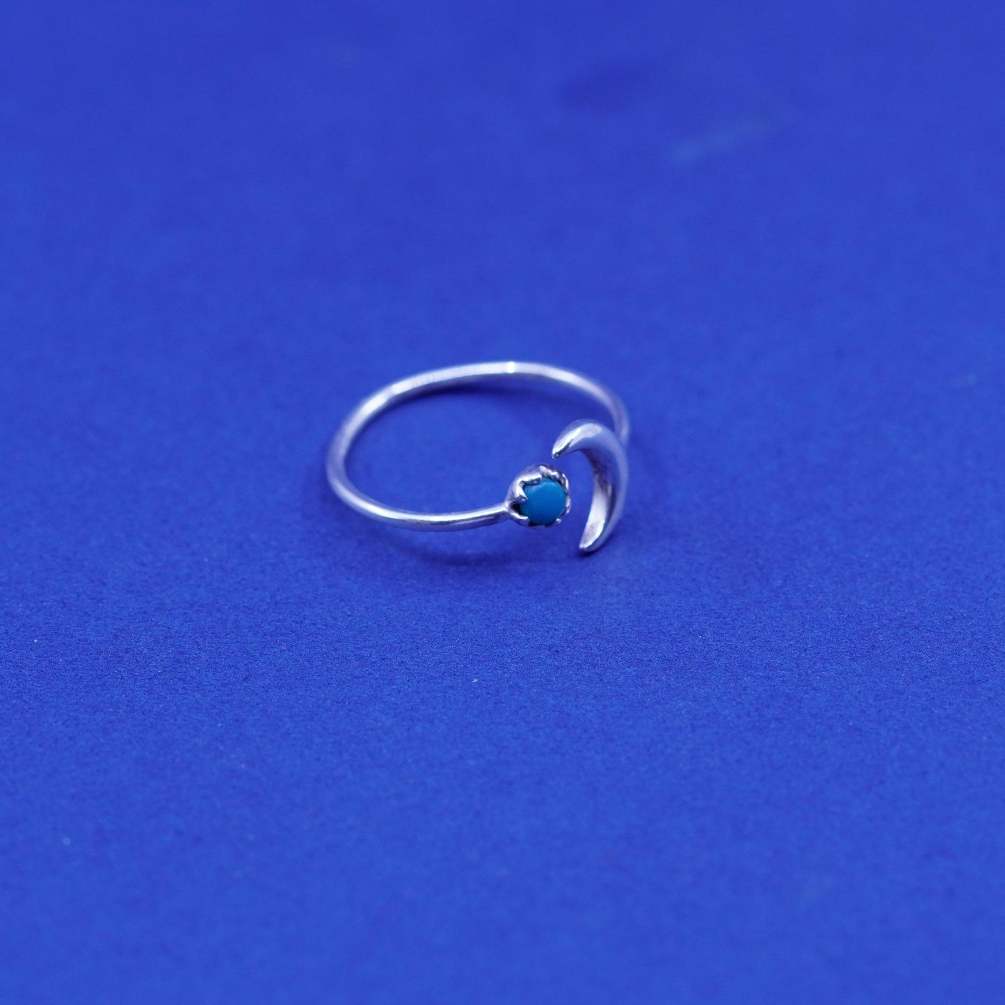 Size 7.5, Sterling 925 silver moon ring, Native American southwestern turquoise