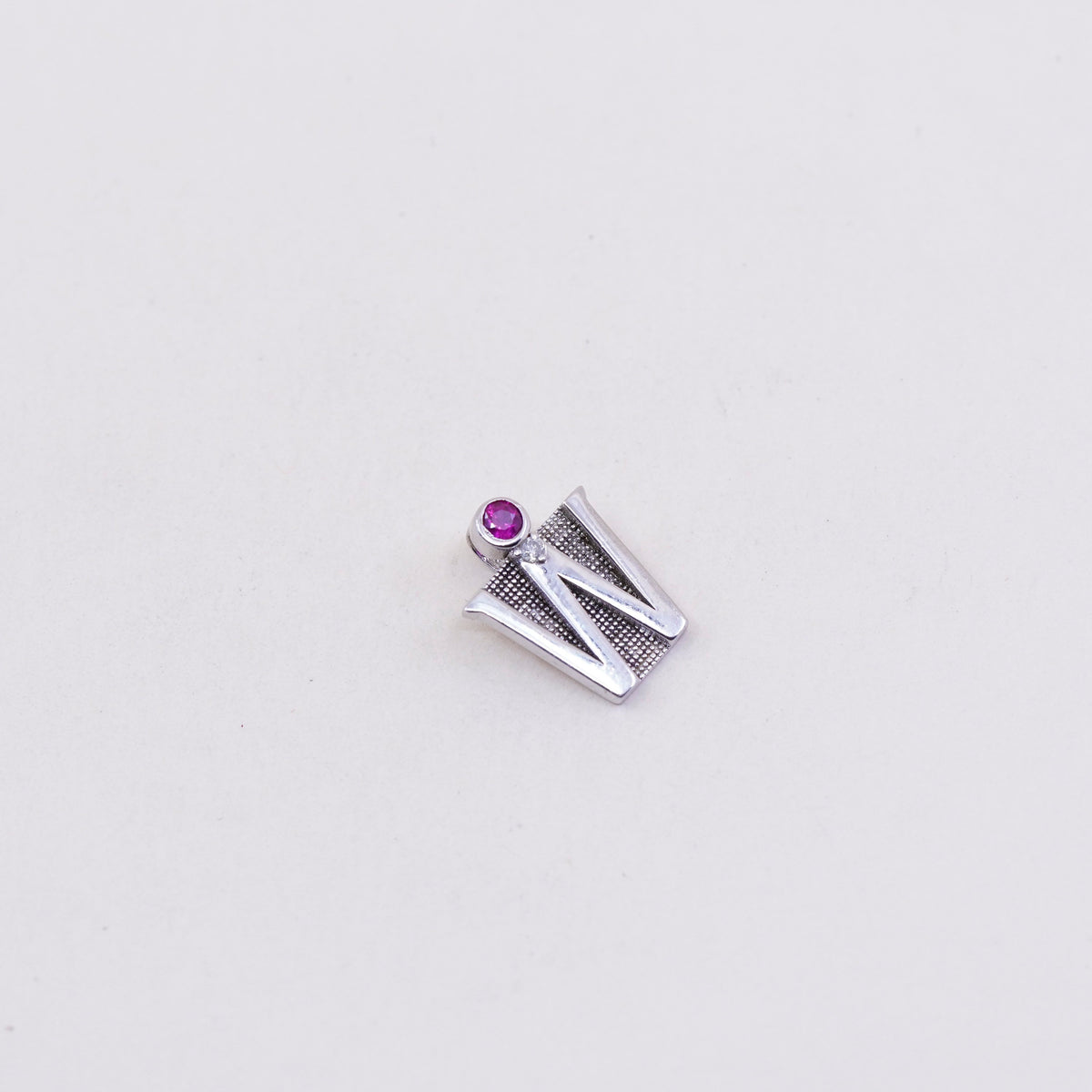 sterling 925 silver initial “w” pendant with genuine ruby and diamond