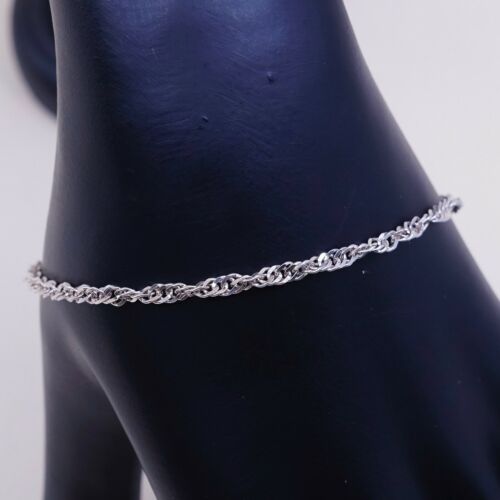 7”, Vtg Sterling Silver Handmade Bracelet, 925 Twist curb link Chain, Stamped 92