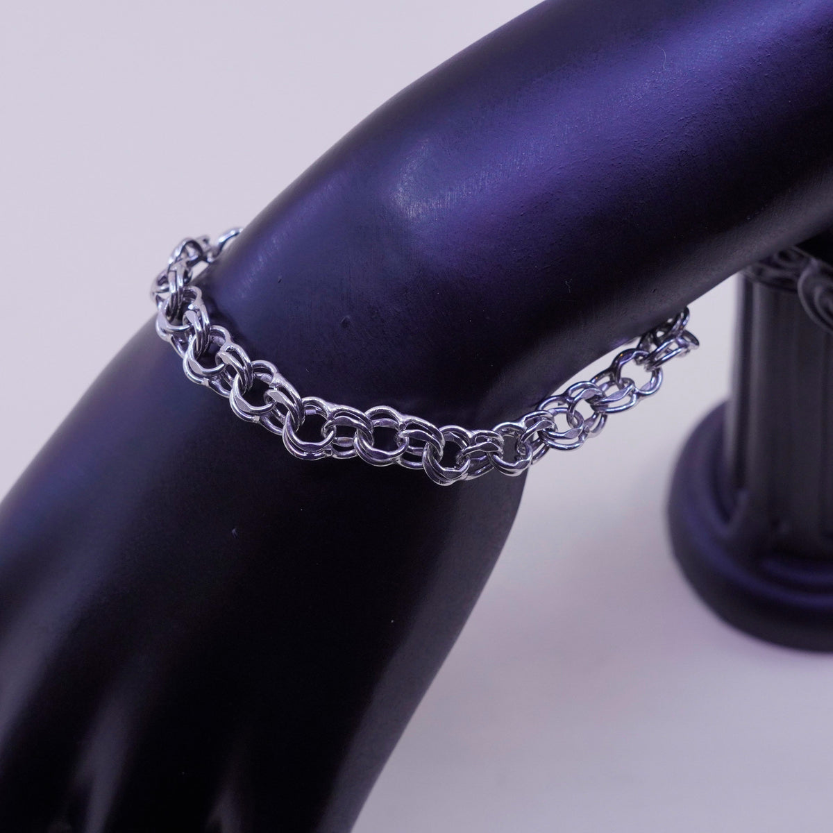 7”, 8mm, Vintage sterling silver double curb chain, 925 charm bracelet
