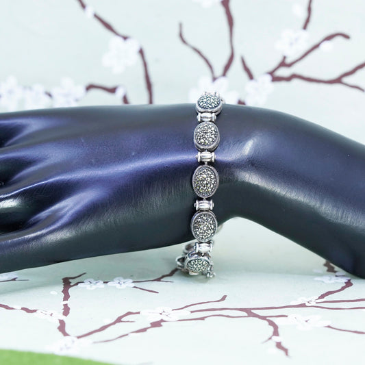 7”, vintage Sterling 925 Silver chain, tennis Bracelet with marcasite