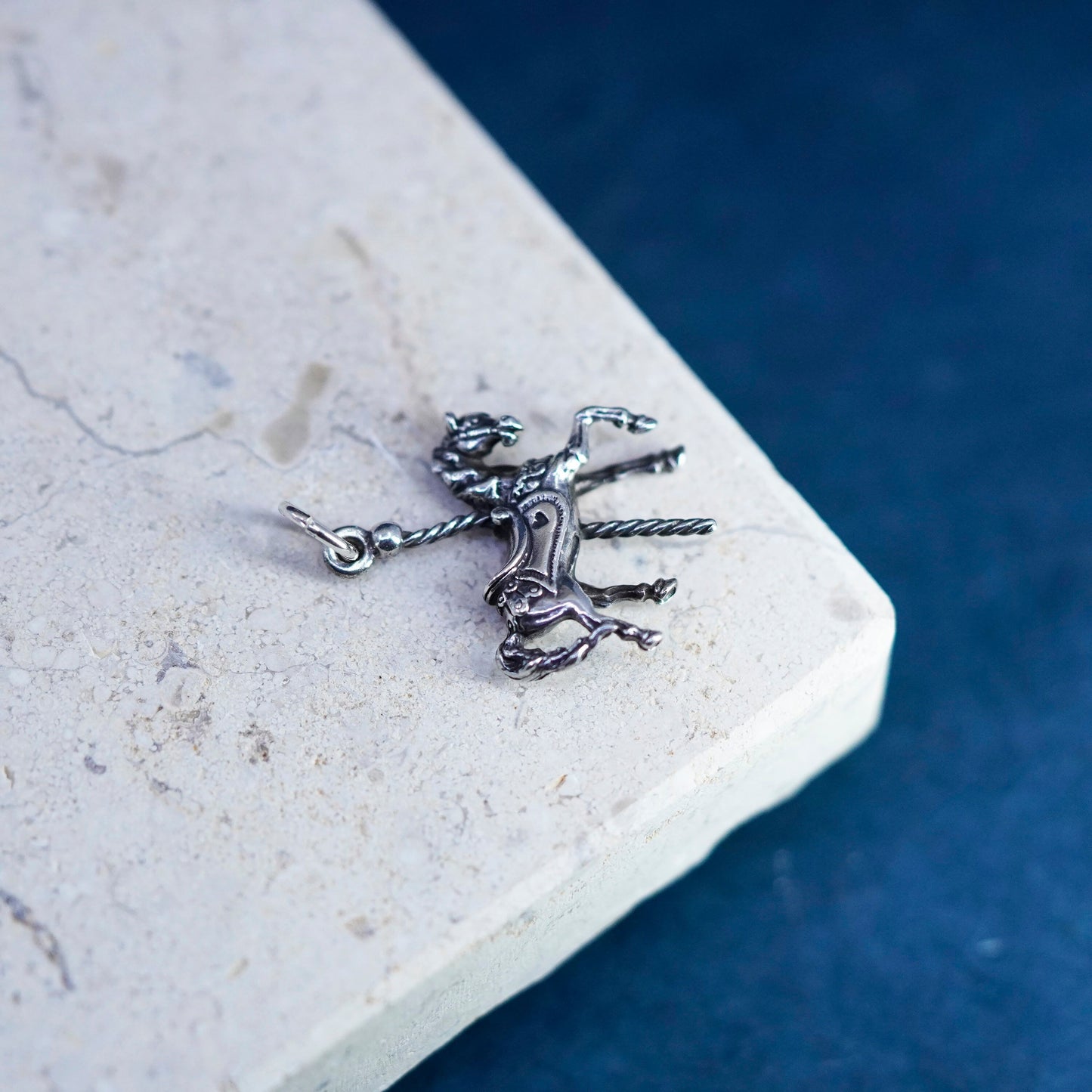 Vintage sterling silver handmade pendant, 925 horse carousel charm