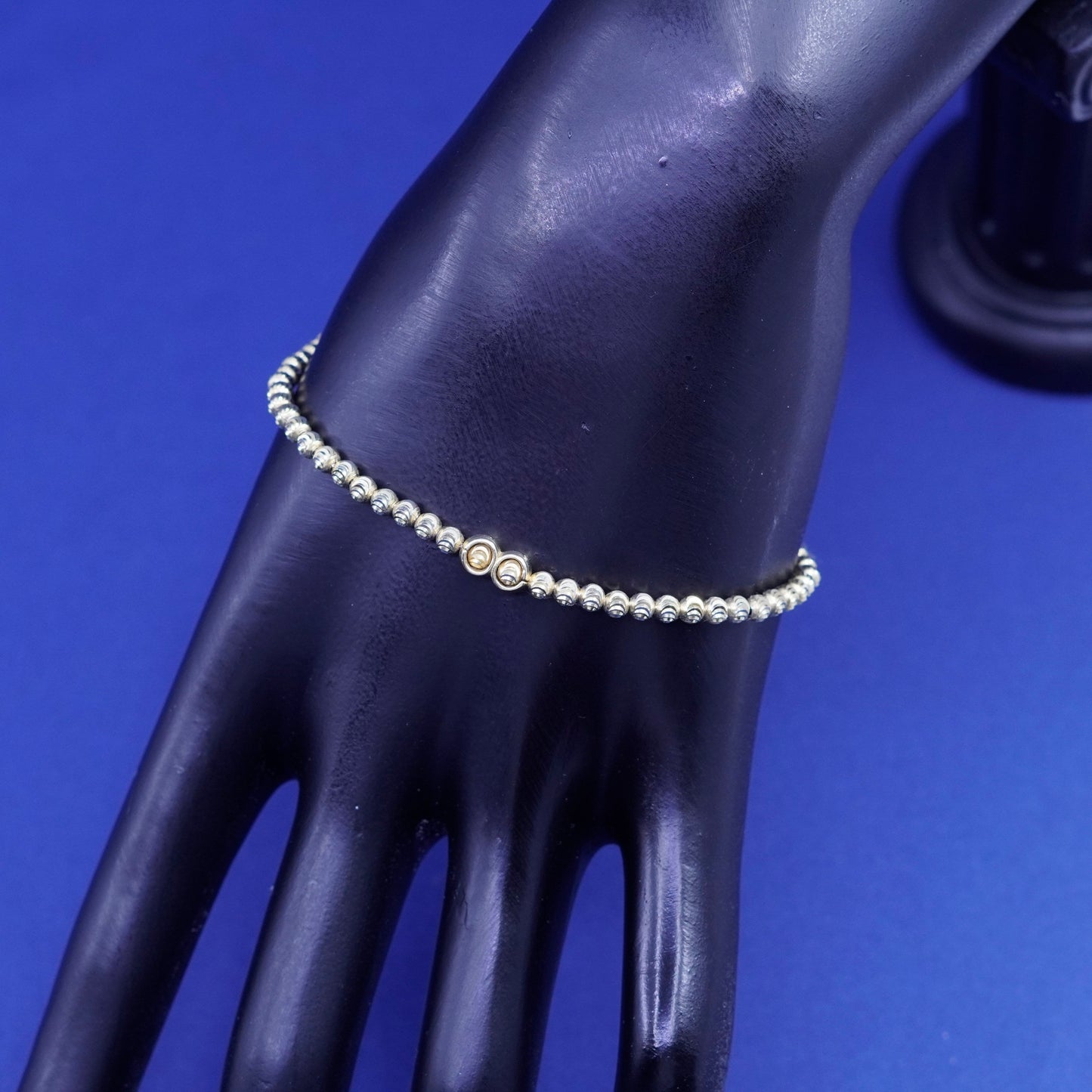 7.5”. Vintage gold filled Sterling silver handmade bracelet, 925 bead chain