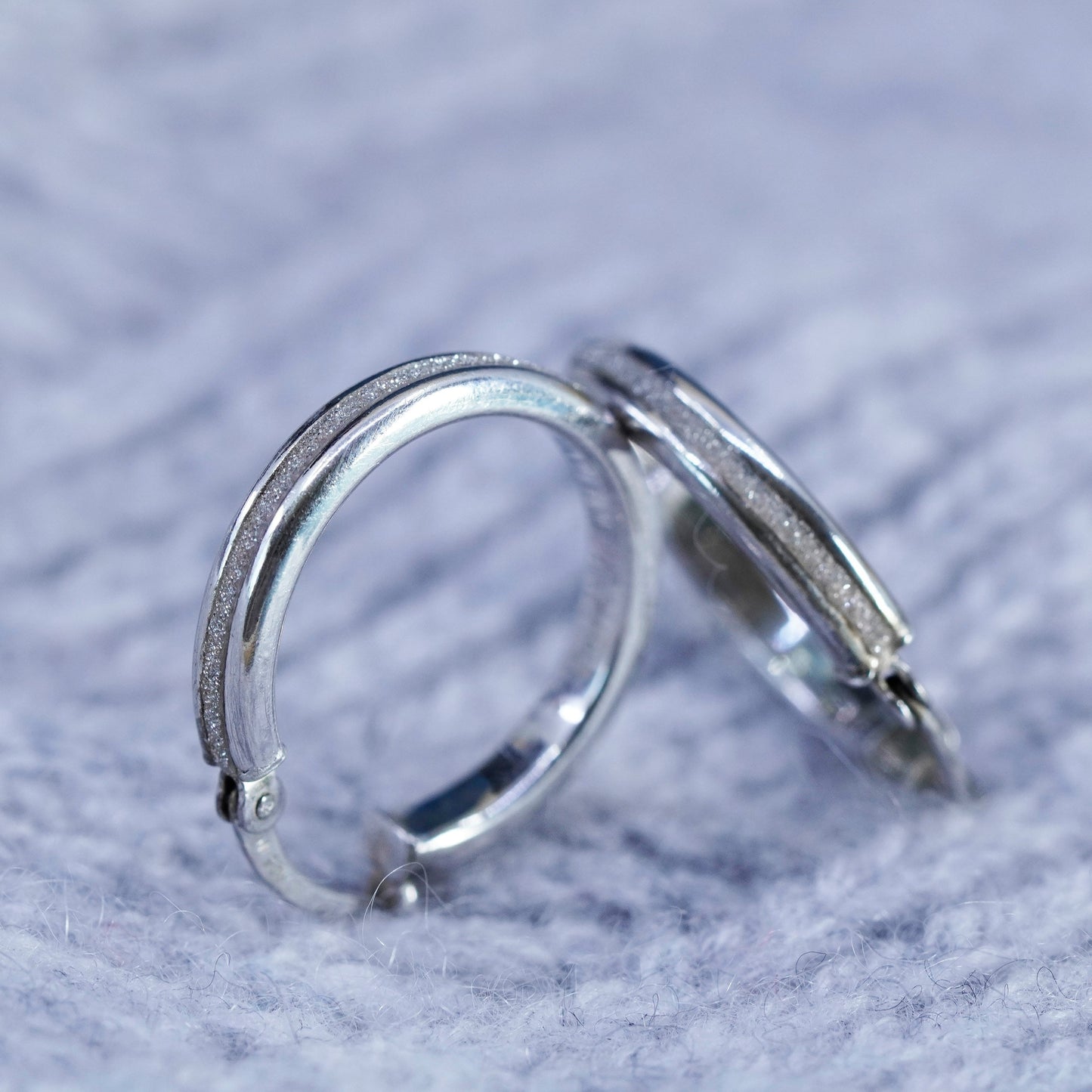 0.75”, vintage Sterling 925 silver handmade hoop glittering earrings, huggie