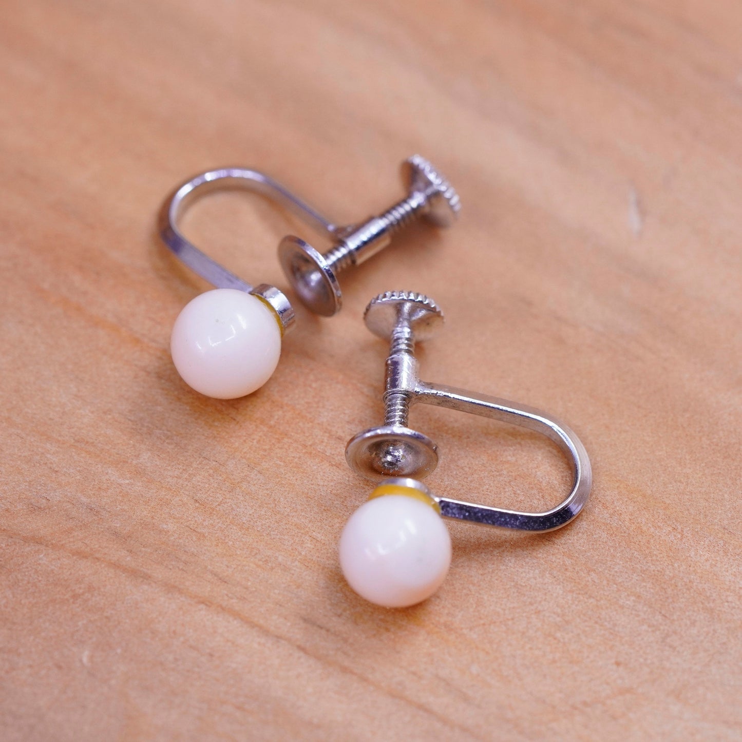 Vintage Sterling silver screw back handmade earrings, 925 dangles pink quartz