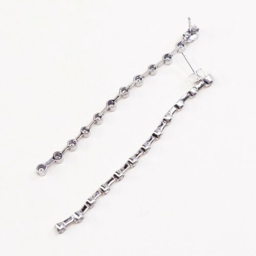 Vtg Sterling silver 3” Long earrings w/ Clear Cz Drop Details, Stamped 925 Thai