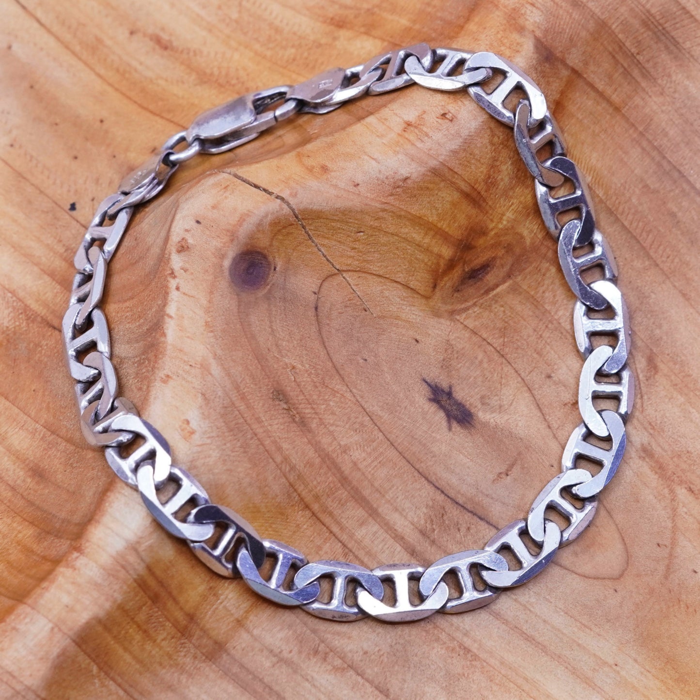 8.75”, 7mm, Vintage sterling silver link bracelet, 925 anchor chain bracelet