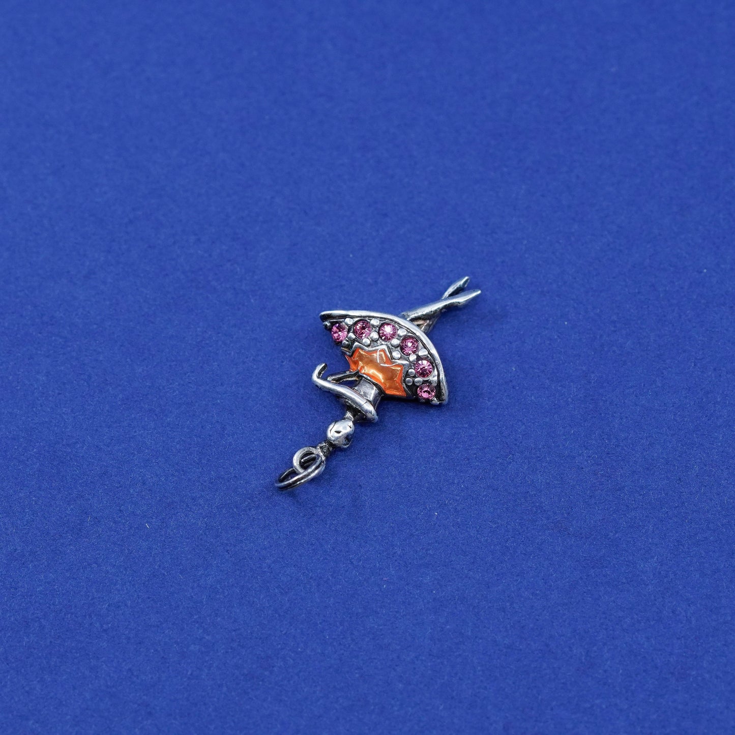 Vintage Sterling silver handmade pendant, 925 dancer charm with pink cz