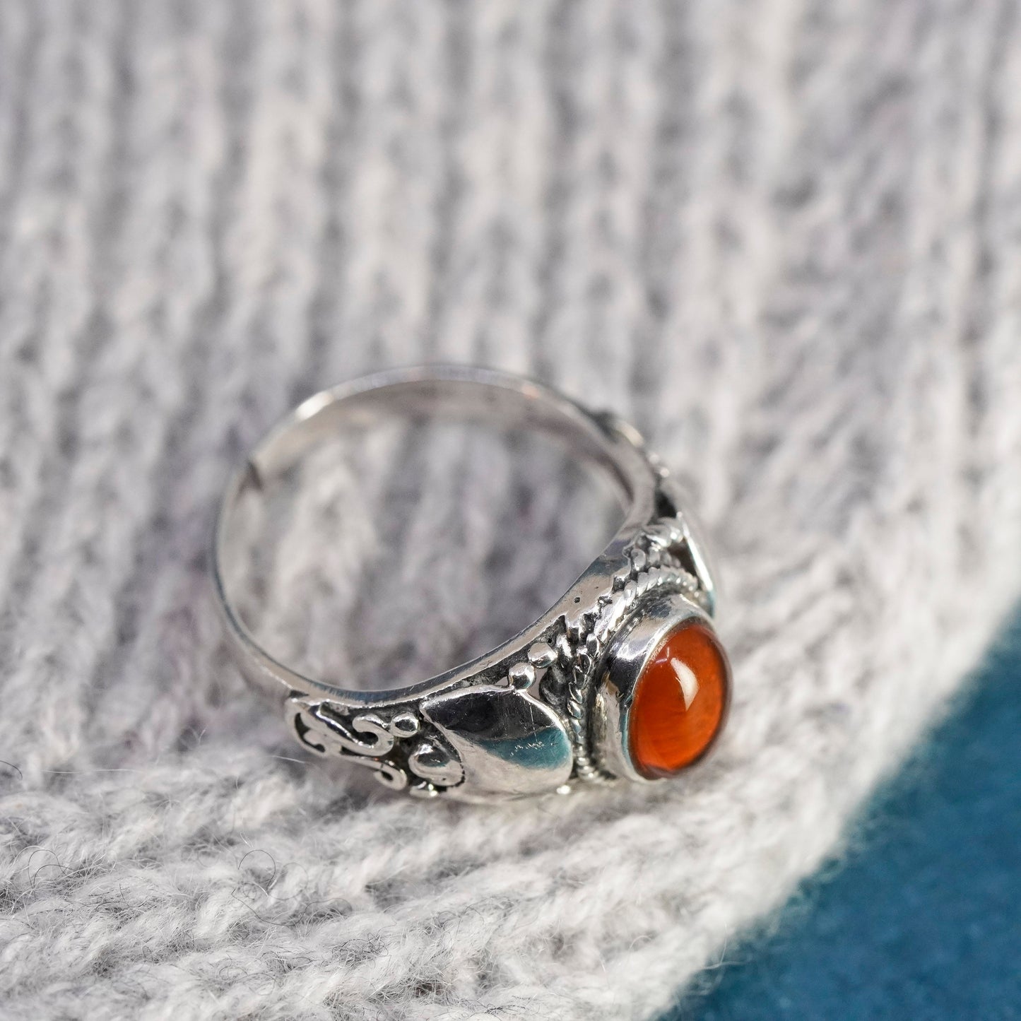 Size 8, Sterling 925 silver handmade amber ring, Native American, southwestern