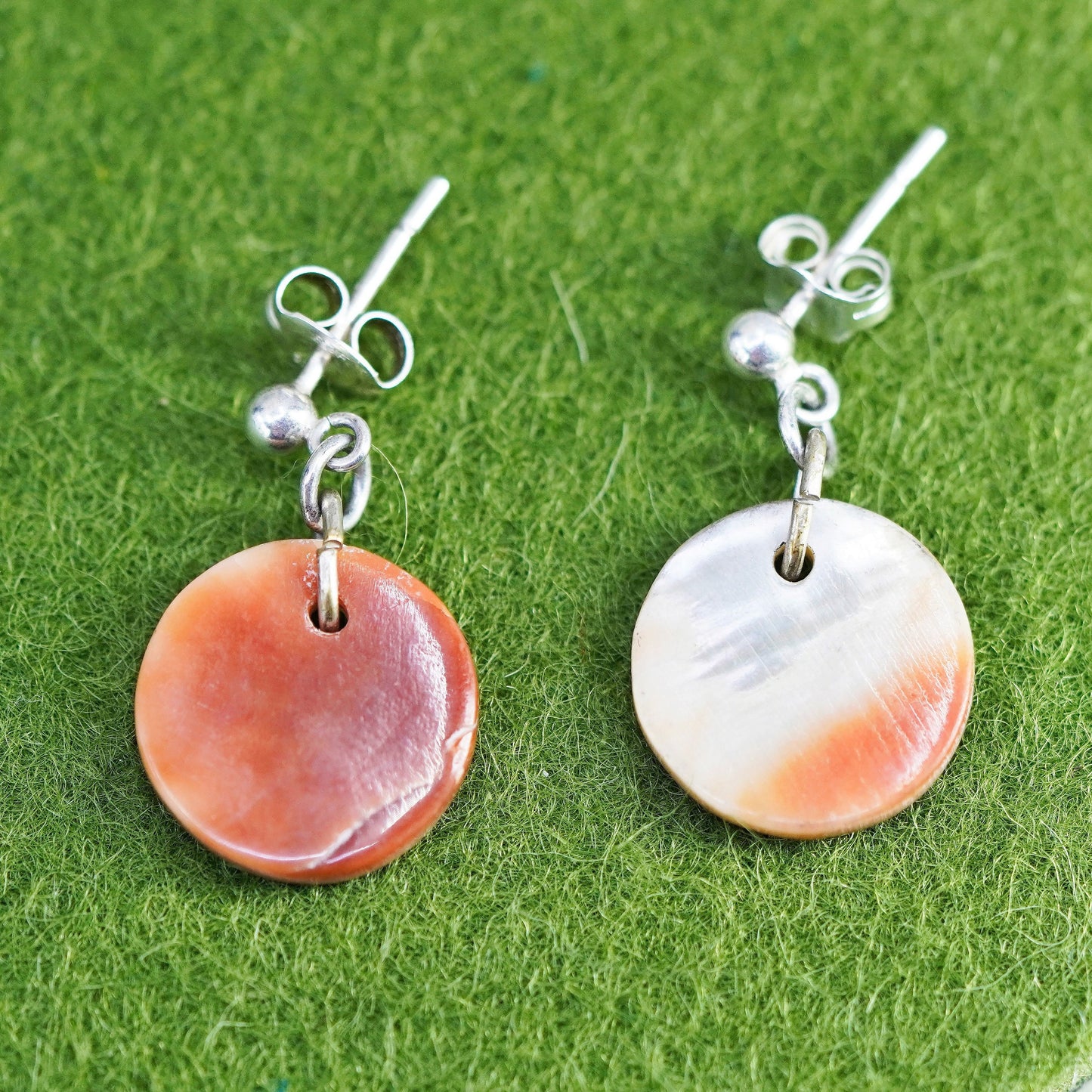 Vintage sterling silver 925 handmade earrings with mother of pearl tag