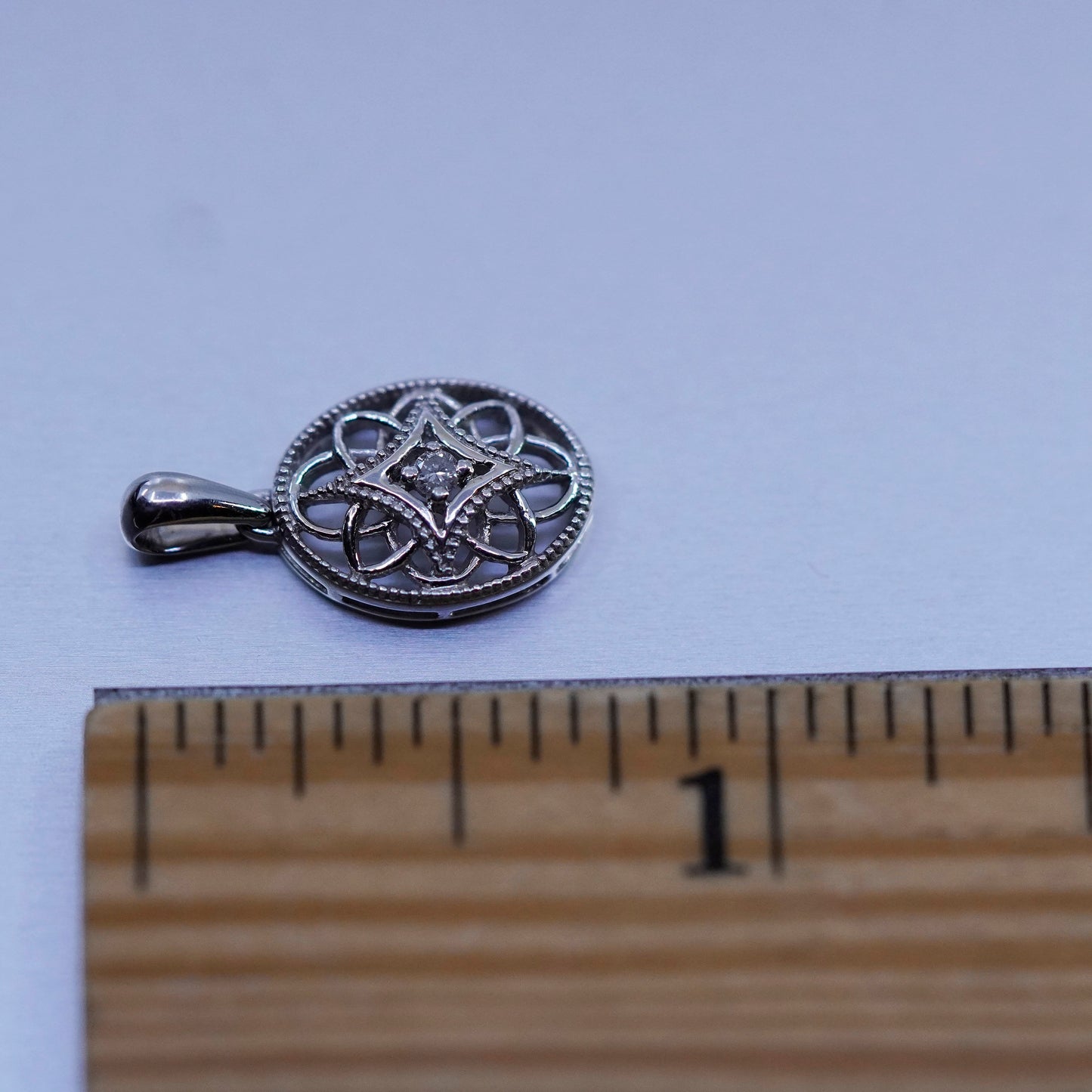 Vintage sterling 925 silver pendant with diamond