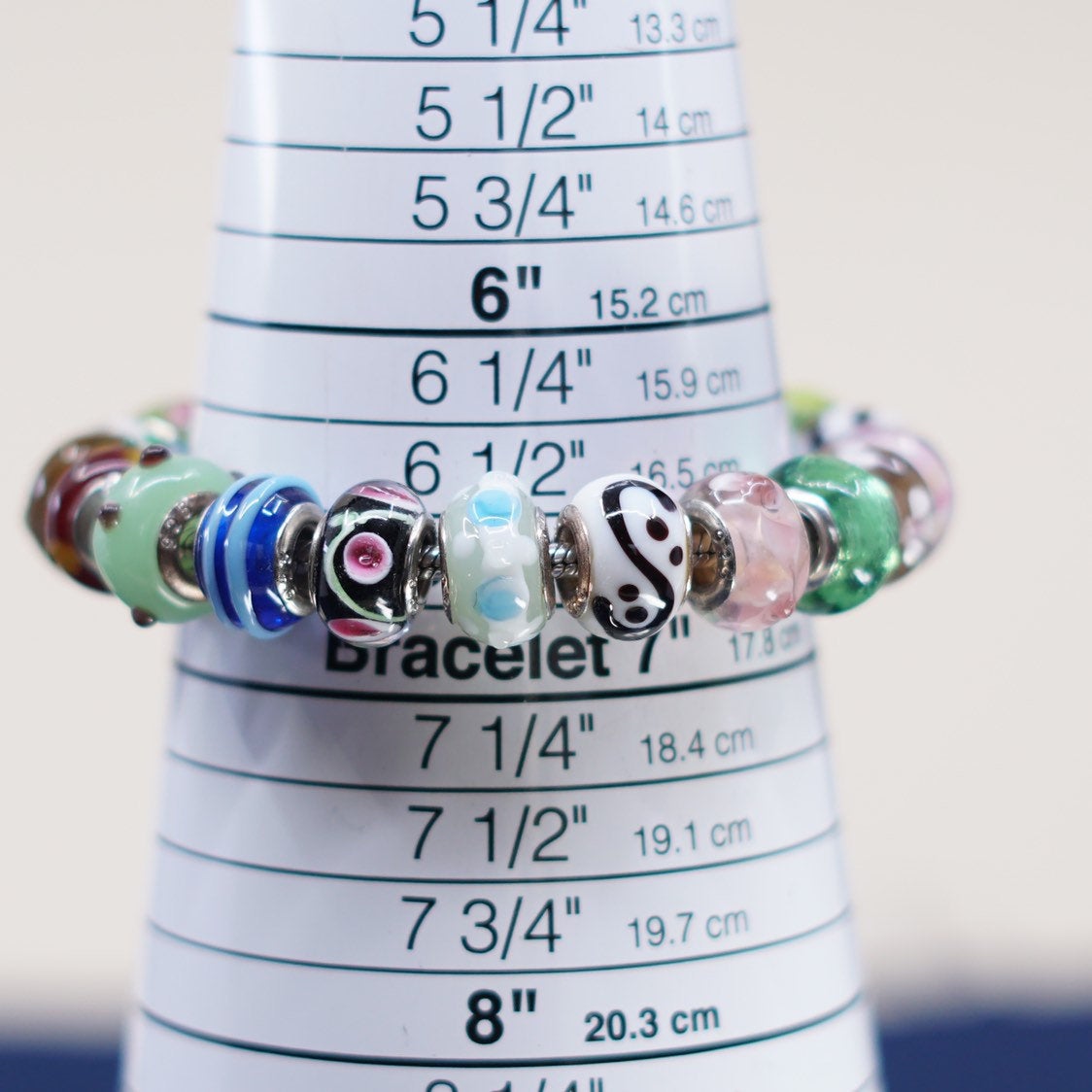 6.75", Silverado sterling 925 silver snake chain bracelet, murano glass beads