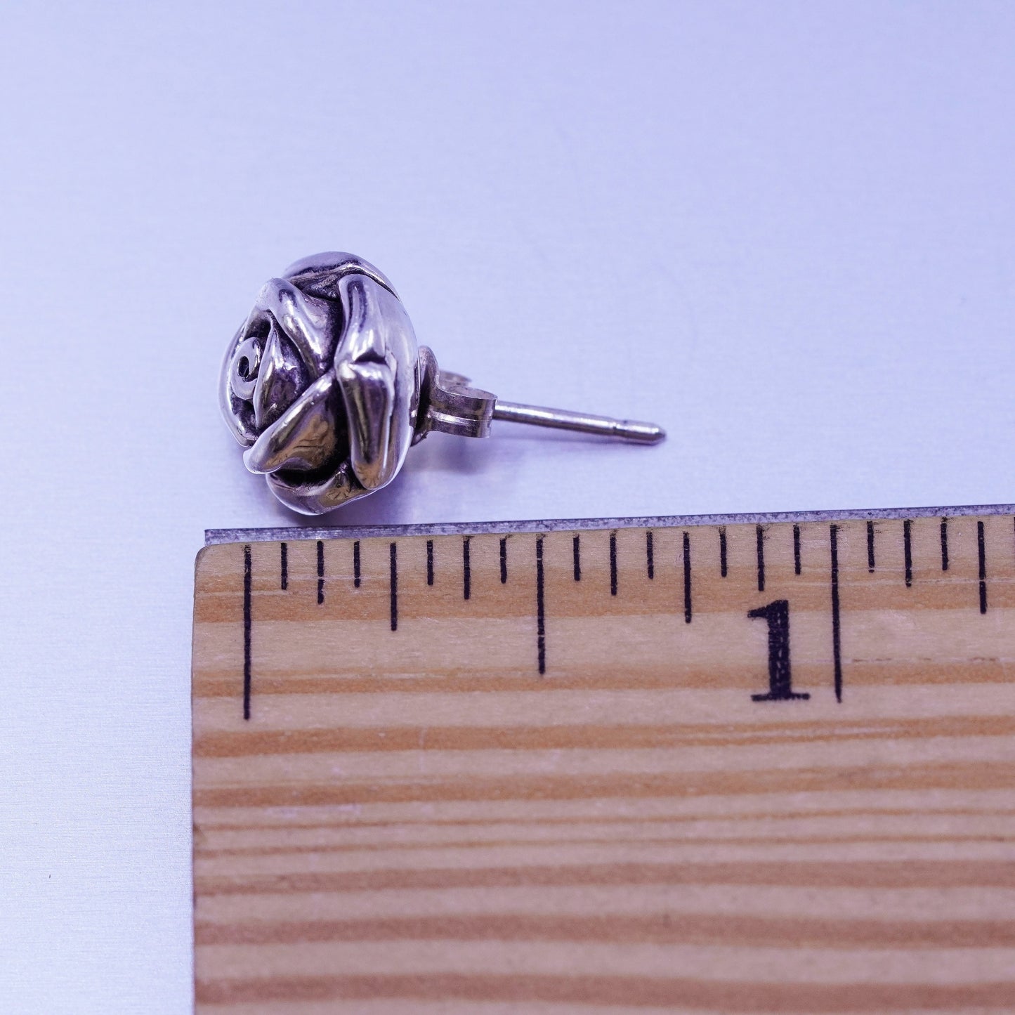 Vintage Sterling 925 silver handmade rose flower earrings, studs