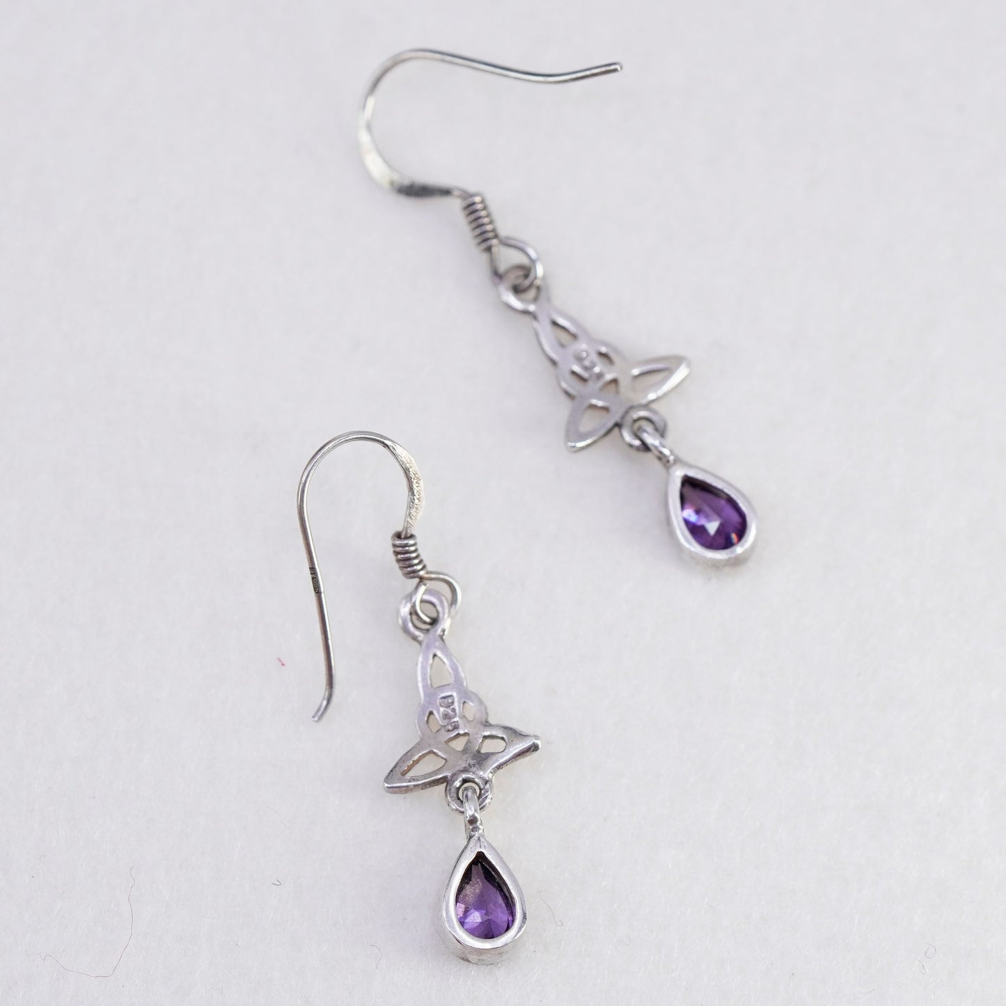 Irish Sterling 925 silver handmade filigree Celtic knot earrings with amethyst