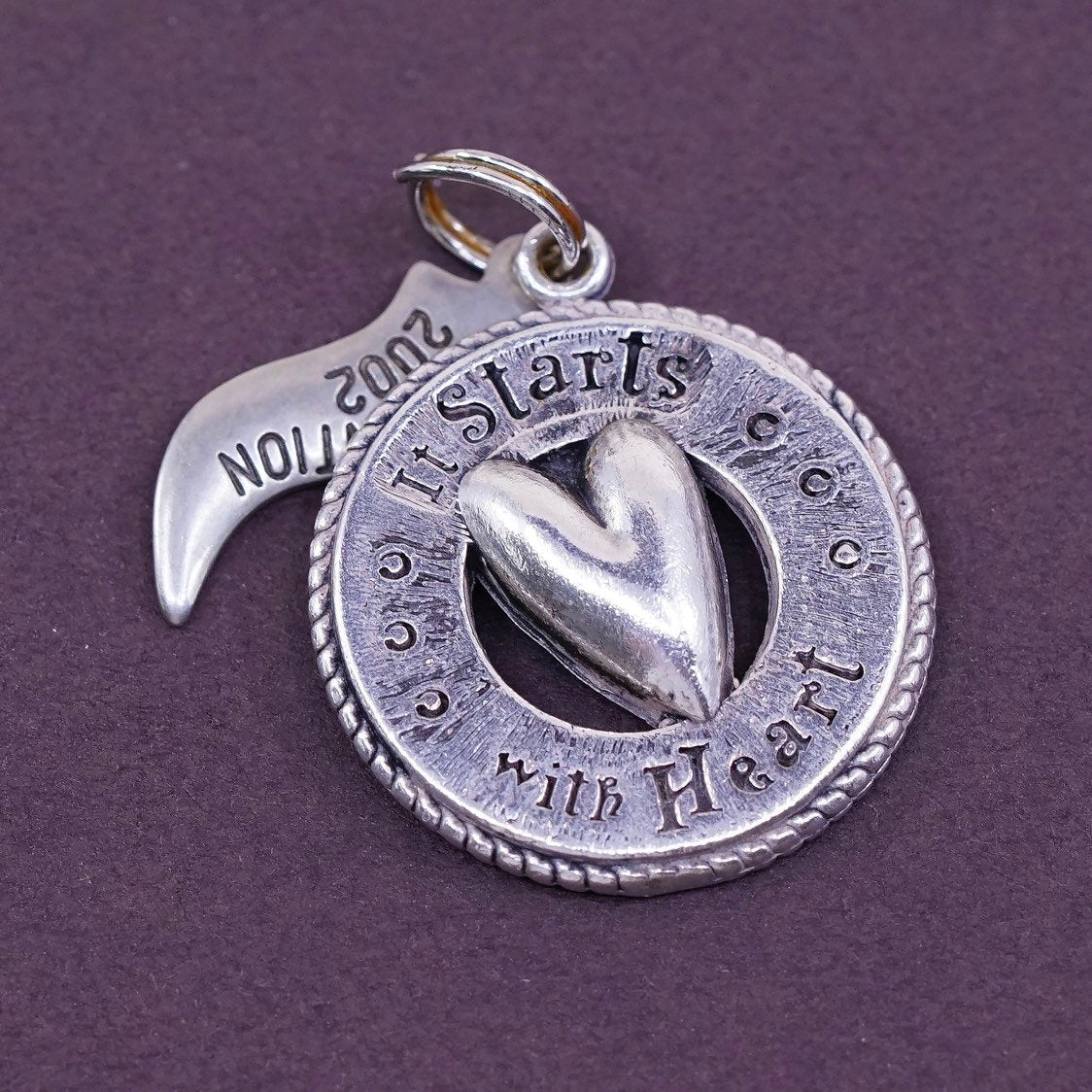 Sterling silver handmade heart pendant, 925 charm “it starts with heart"