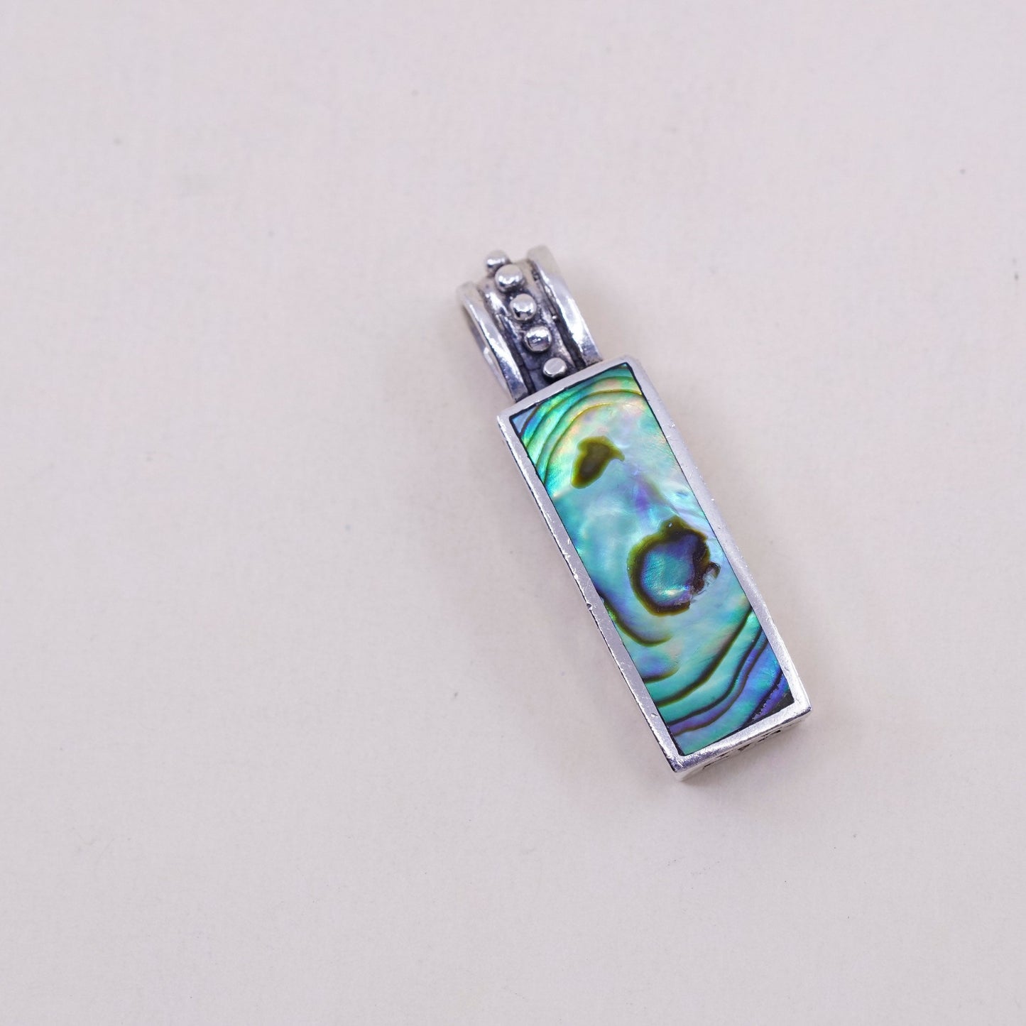Vintage sterling 925 silver handmade pendant, with long abalone