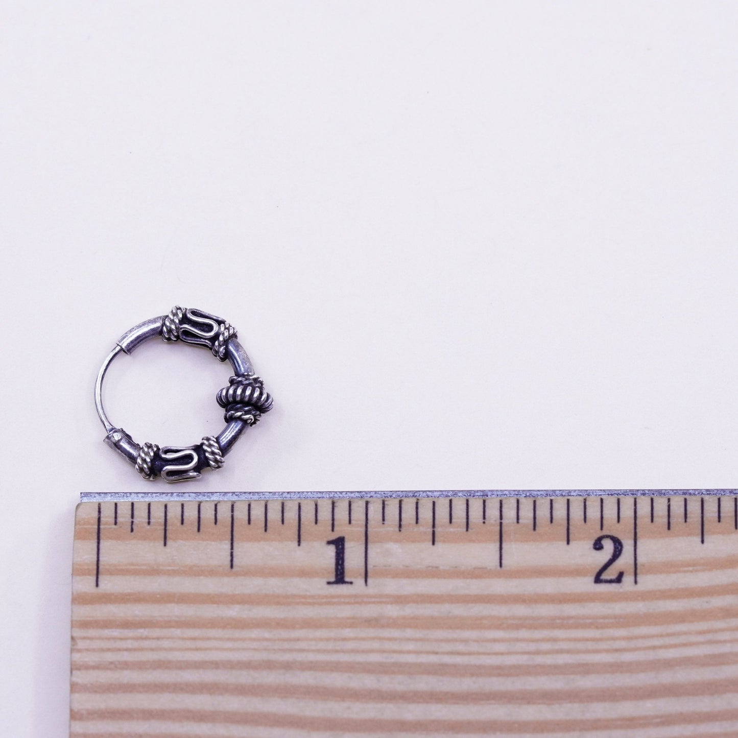 0.5”, Vintage sterling 925 silver loop handmade earrings, bali wired hoops